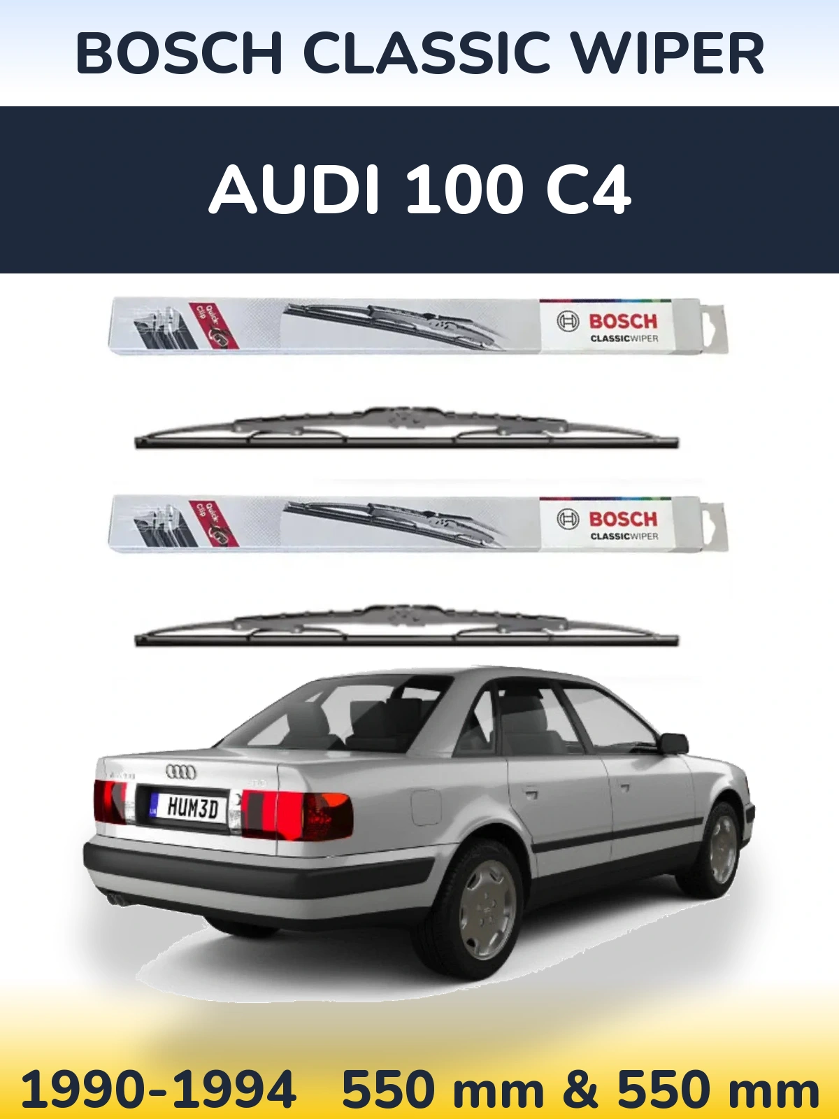 Komplet przednich wycieraczek BOSCH Classic Wiper 550 & 550 mm do Audi 100 C4 1990-1994