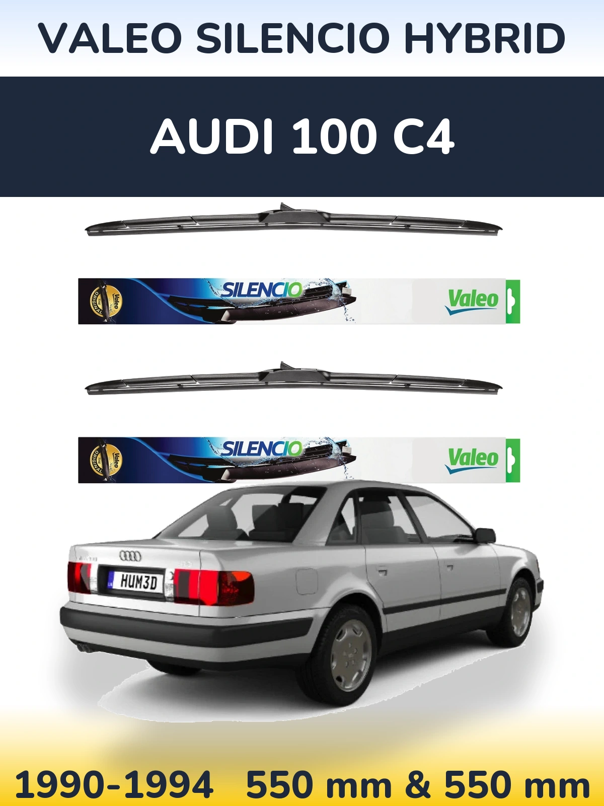 Komplet przednich wycieraczek Valeo Silencio Hybrid 550 & 550 mm do Audi 100 C4 1990-1994