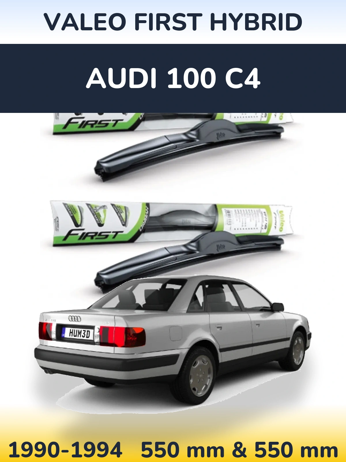 Front wiper blade set Valeo First Hybrid 550 & 550 mm for Audi 100 C4 1990-1994