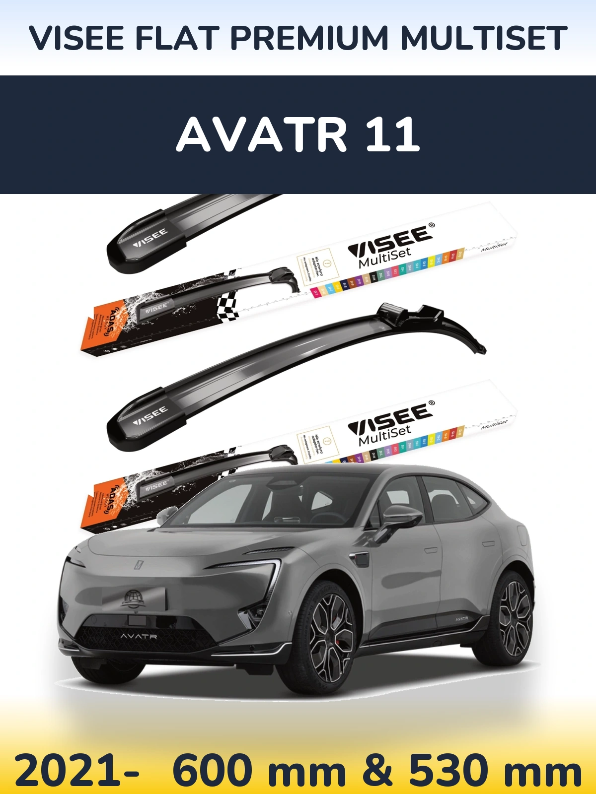 Komplet przednich wycieraczek VISEE FLAT PREMIUM MultiSet 600 & 530 mm do Avatr 11 2021-2026