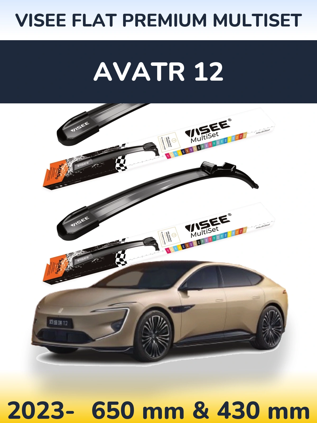 Komplet przednich wycieraczek VISEE FLAT PREMIUM MultiSet 650 & 430 mm do Avatr 12 2023-2026