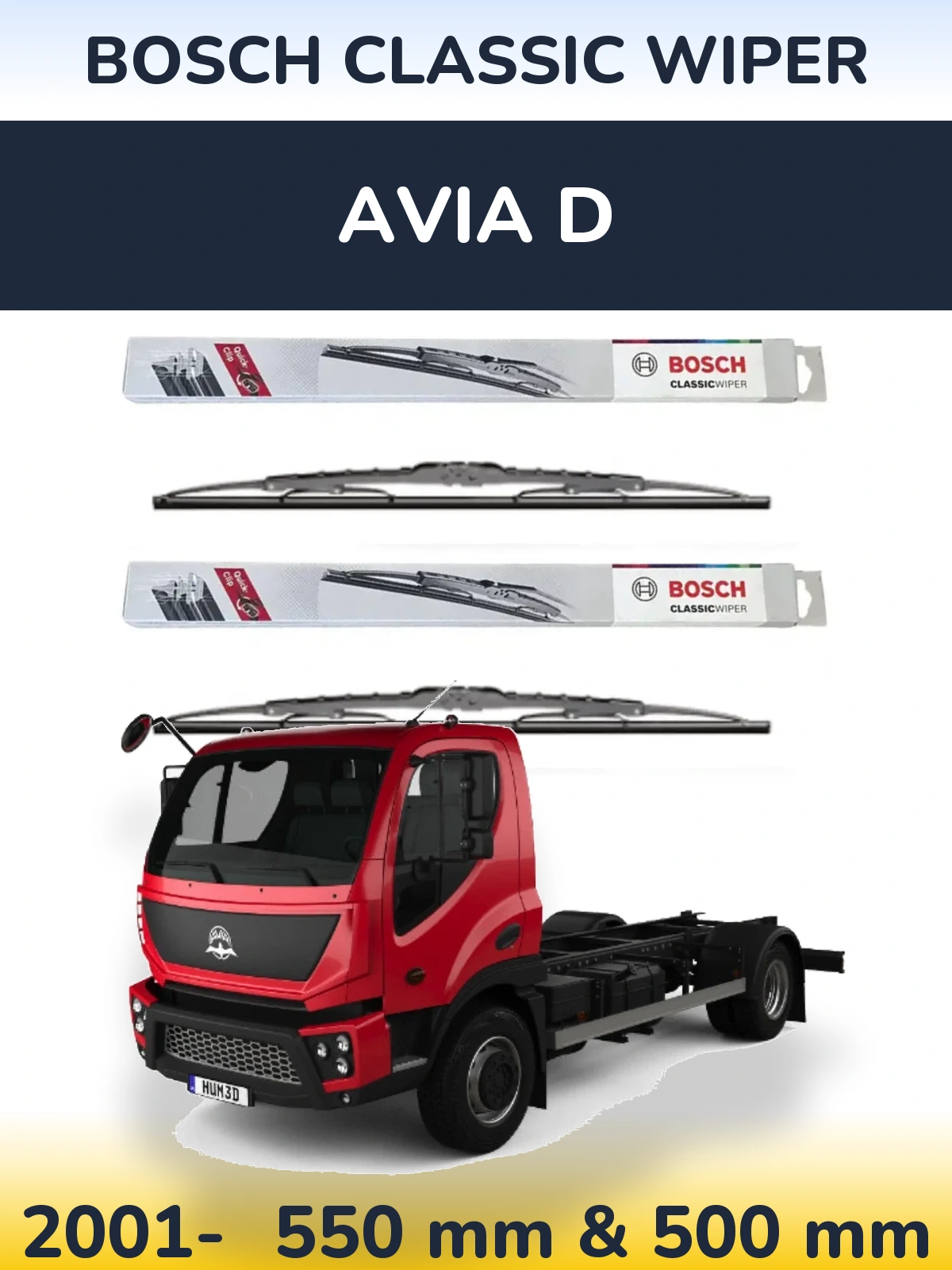 Komplet przednich wycieraczek BOSCH Classic Wiper 550 & 500 mm do Avia D 2001-2026