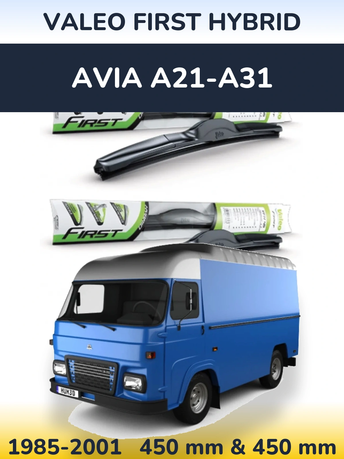 Komplet przednich wycieraczek Valeo First Hybrid 450 & 450 mm do Avia A21-A31 1985-2001