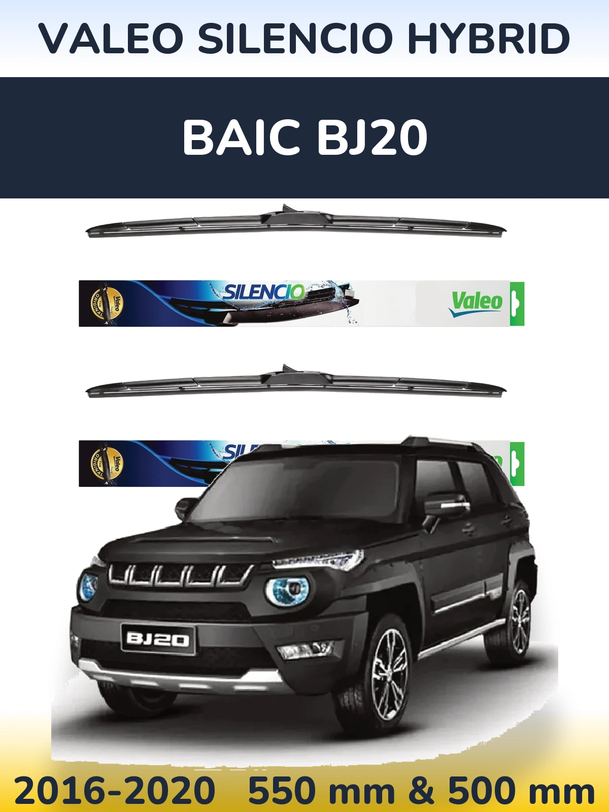 Komplet przednich wycieraczek Valeo Silencio Hybrid 550 & 500 mm do BAIC BJ20 2016-2020