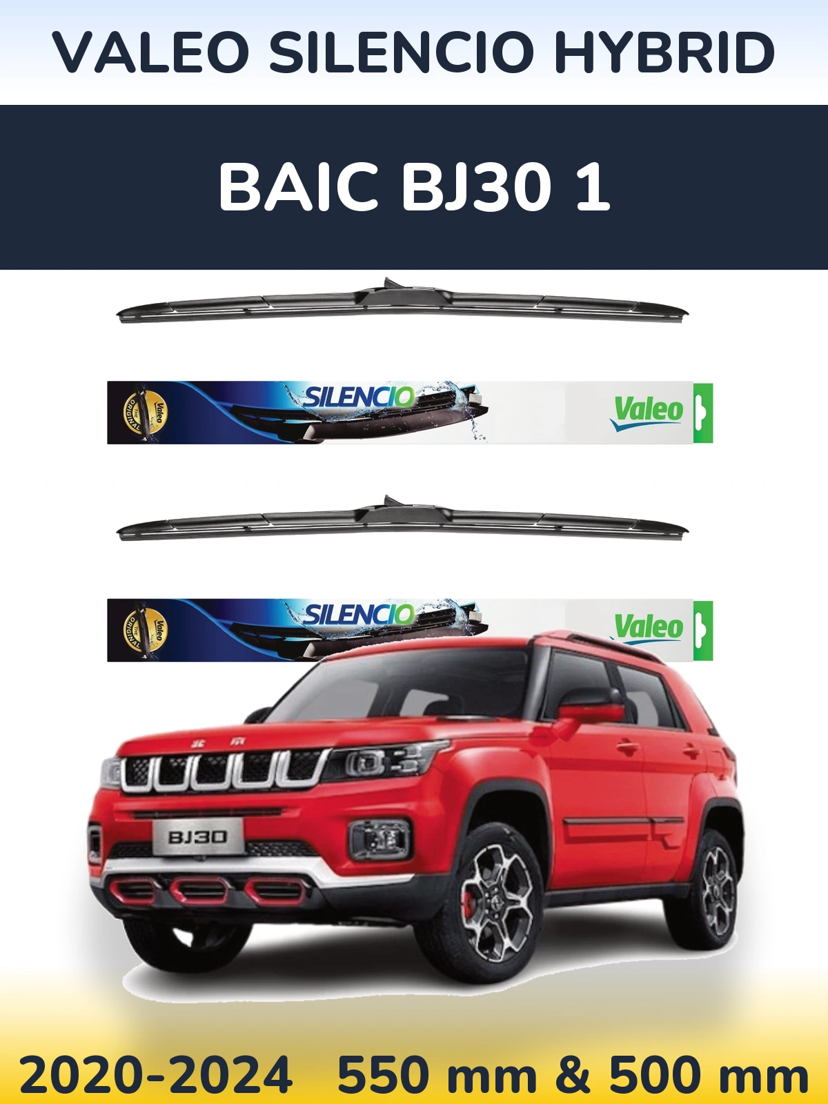 Komplet przednich wycieraczek Valeo Silencio Hybrid 550 & 500 mm do BAIC BJ30 1 2020-2024