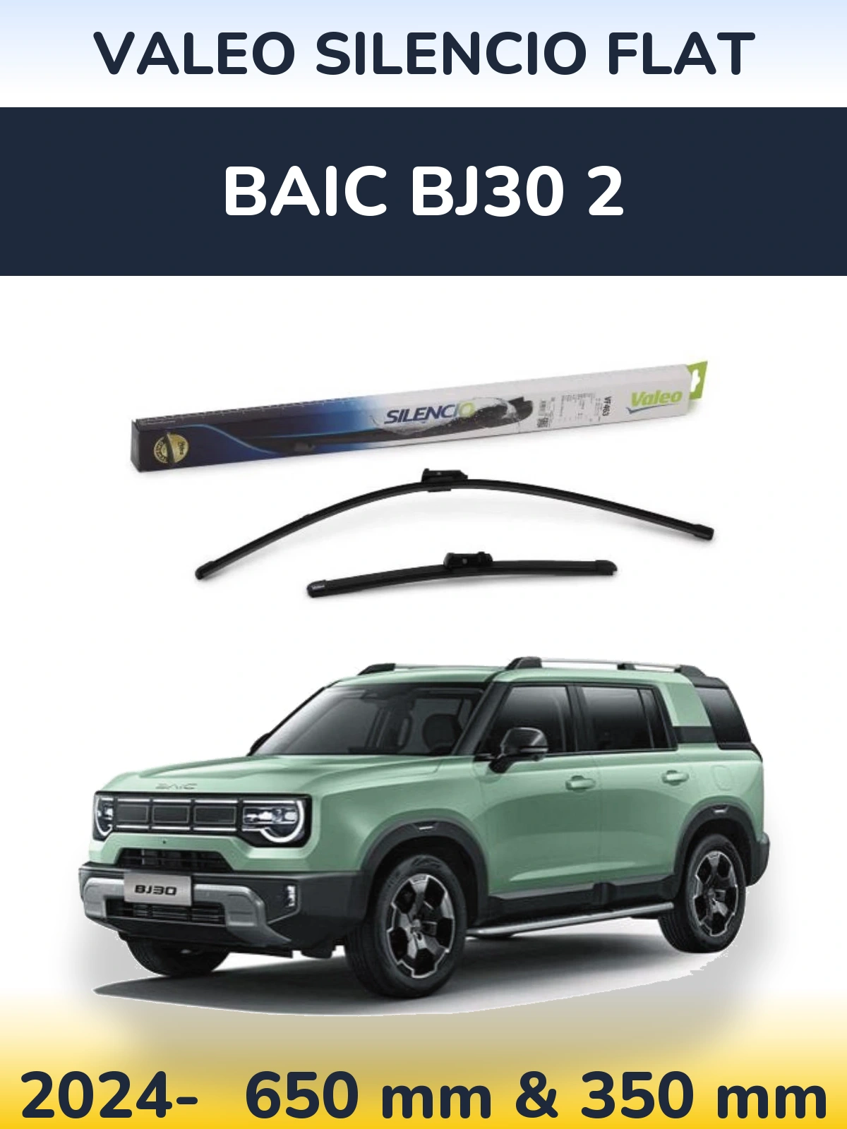 Komplet przednich wycieraczek Valeo Silencio Flat 650 & 350 mm do BAIC BJ30 2 2024-2026