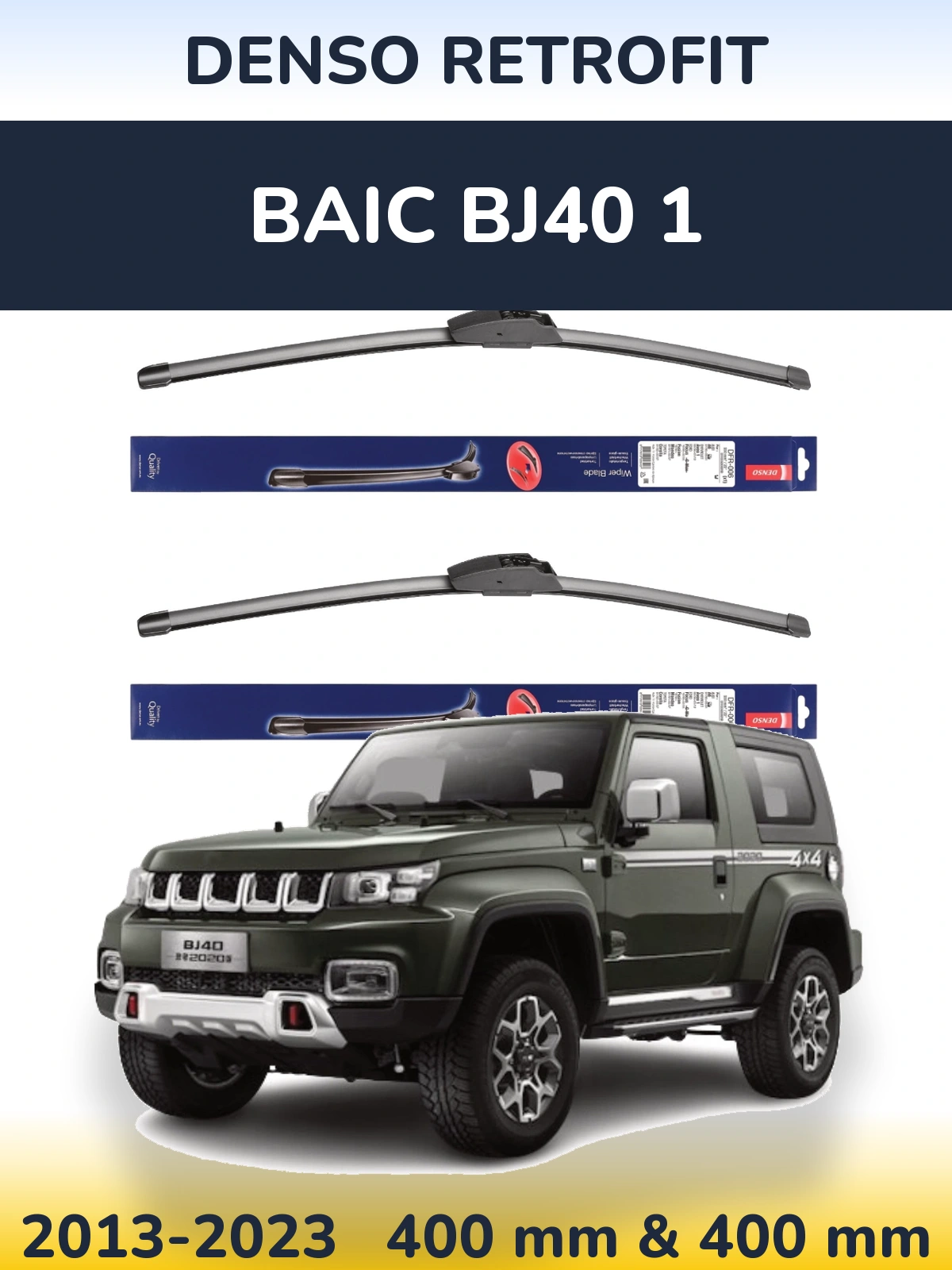 Front wiper blade set Denso Retrofit 400 & 400 mm for BAIC BJ40 1 2013-2023