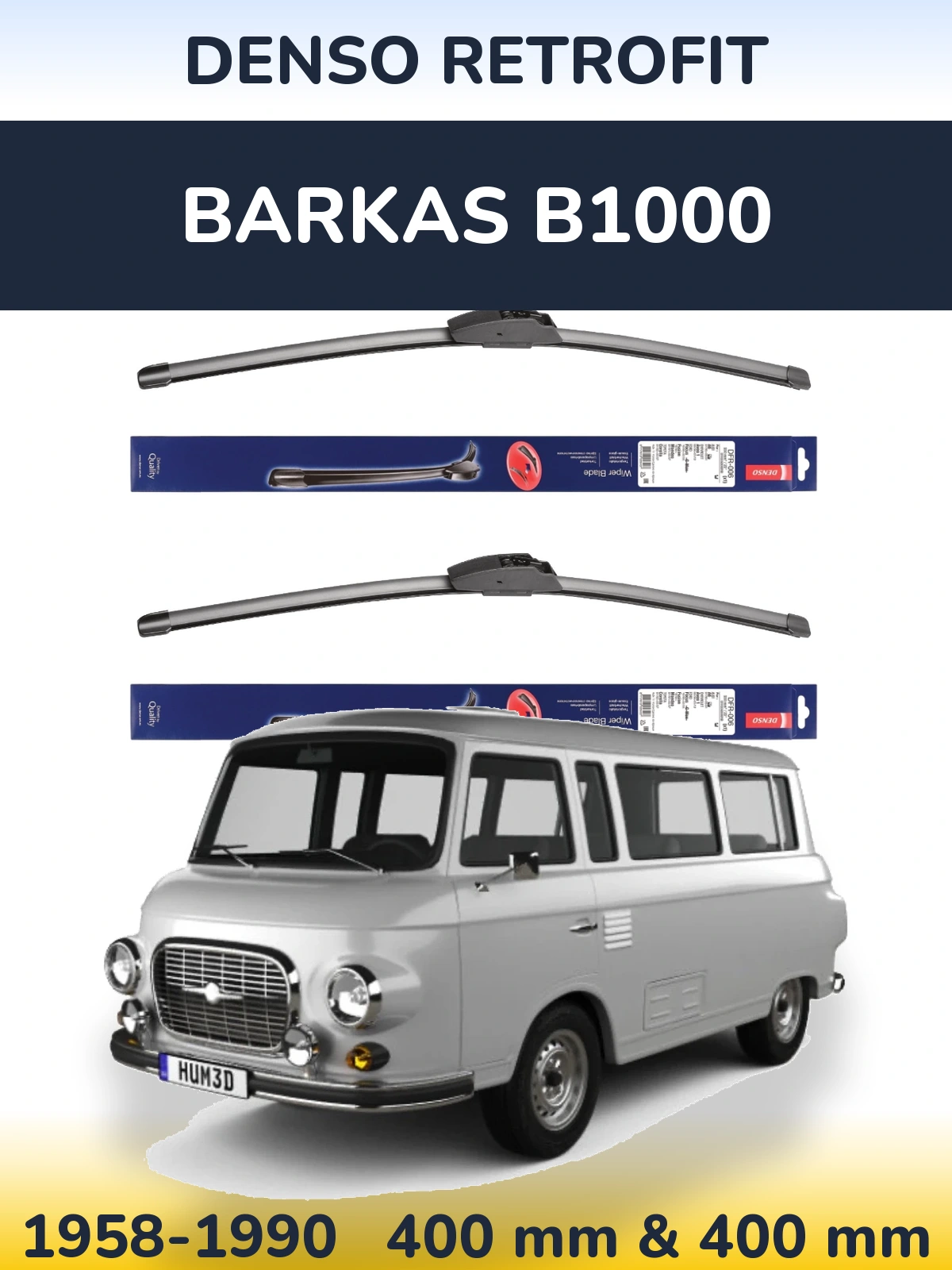 Komplet przednich wycieraczek Denso Retrofit 400 & 400 mm do Barkas B1000 1958-1990