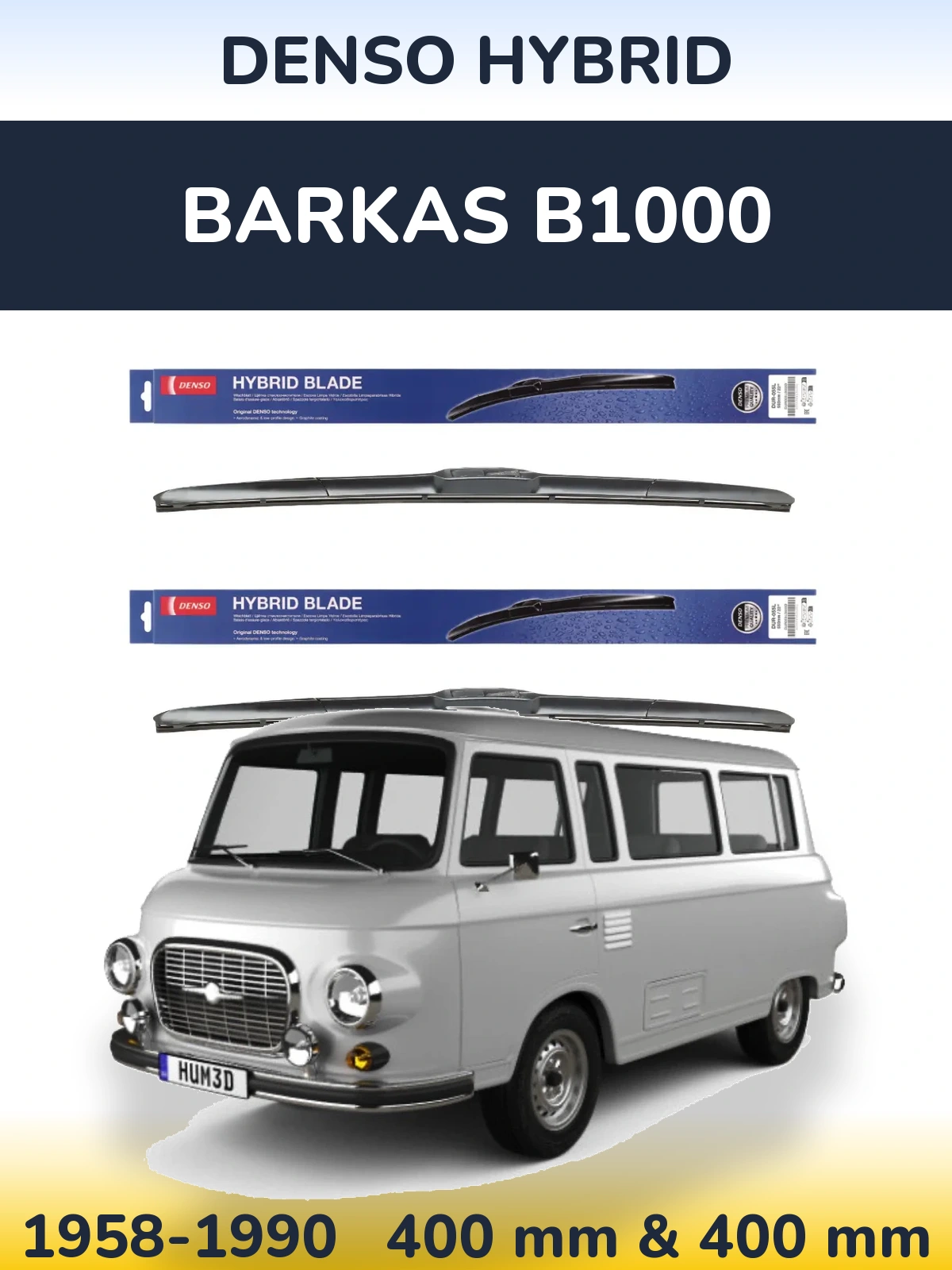 Komplet przednich wycieraczek Denso Hybrid 400 & 400 mm do Barkas B1000 1958-1990