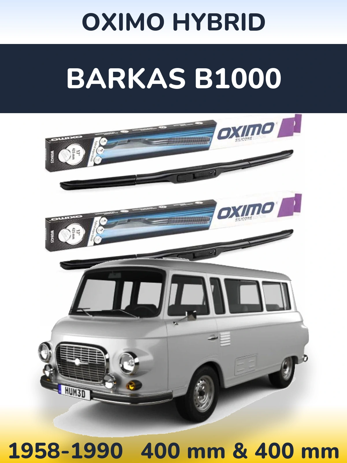 Komplet przednich wycieraczek Oximo Hybrid 400 & 400 mm do Barkas B1000 1958-1990