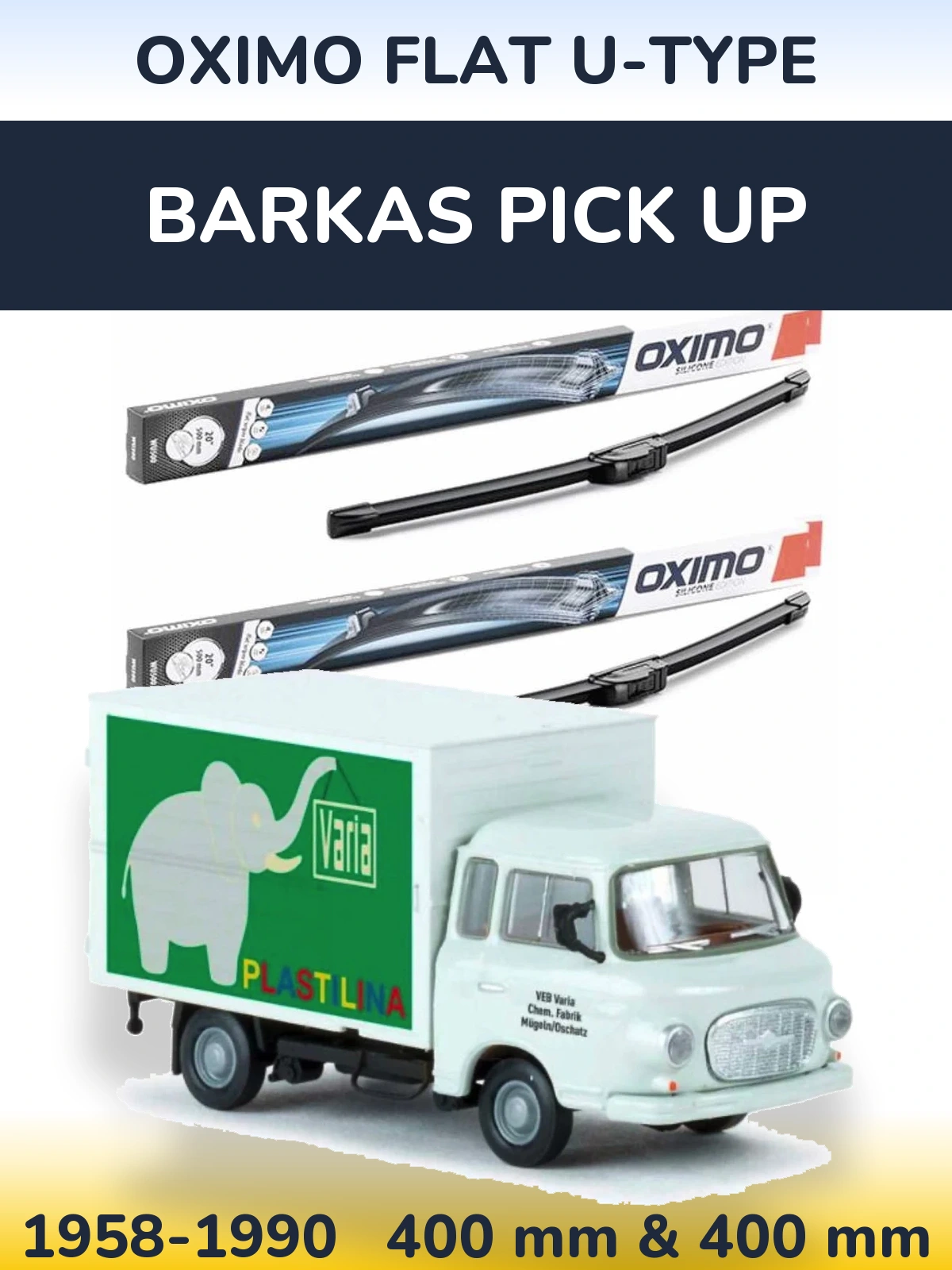Komplet przednich wycieraczek Oximo Flat U-type 400 & 400 mm do Barkas Pick Up 1958-1990
