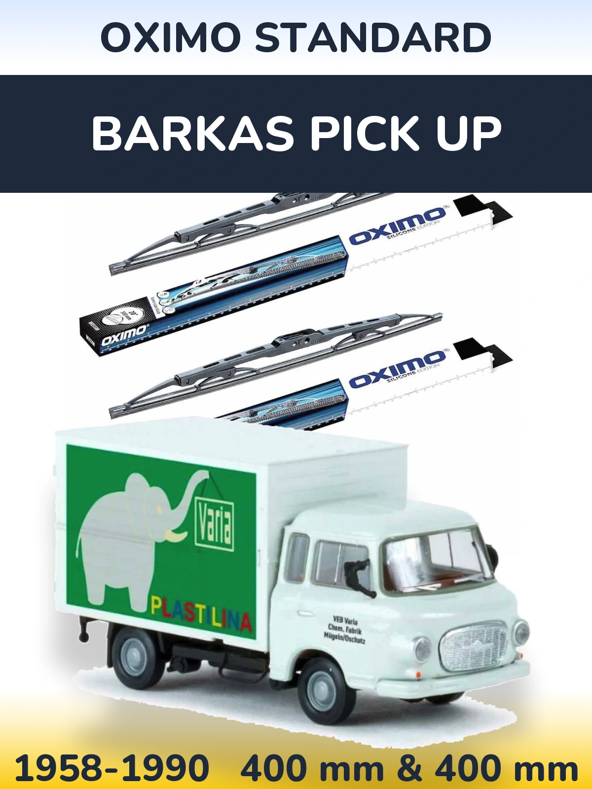 Front wiper blade set Oximo Standard 400 & 400 mm for Barkas Pick Up 1958-1990