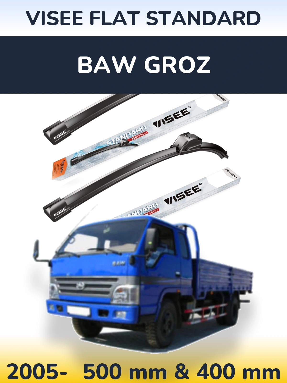 Komplet przednich wycieraczek VISEE FLAT STANDARD 500 & 400 mm do BAW Groz 2005-2026