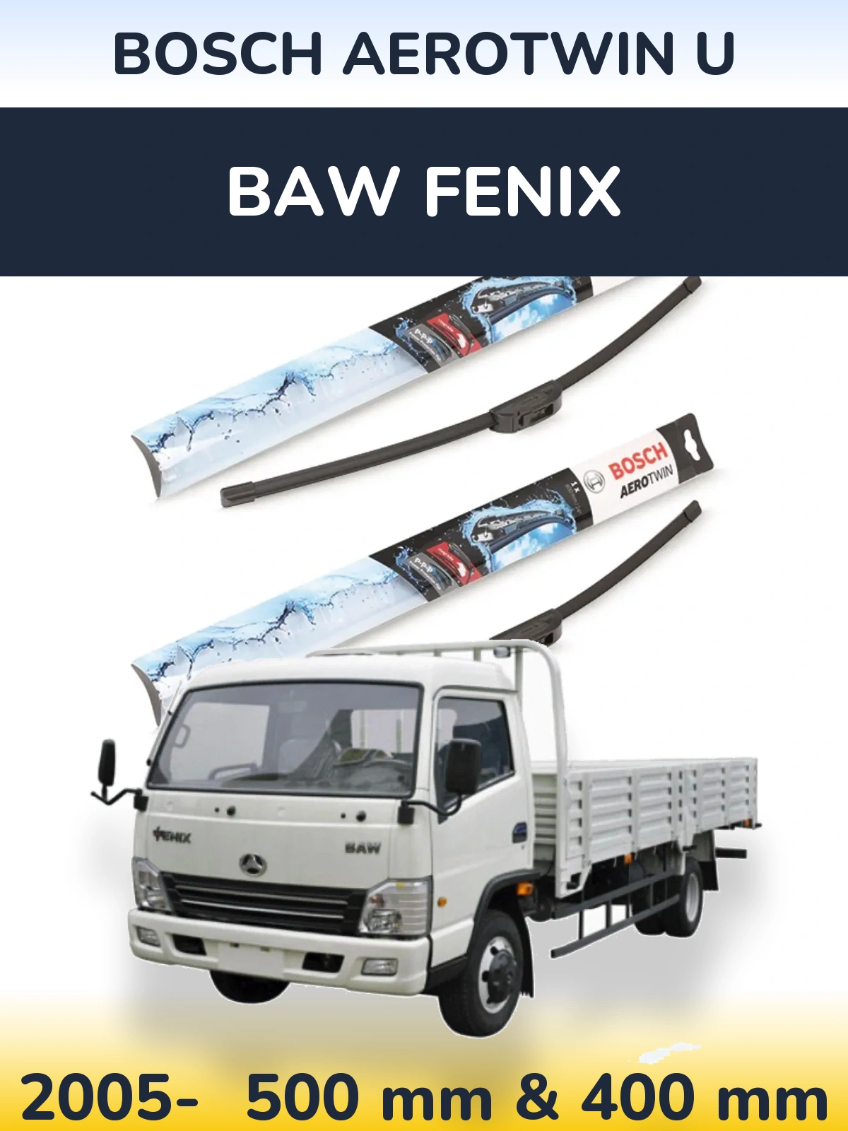 Komplet przednich wycieraczek BOSCH AeroTwin U 500 & 400 mm do BAW Fenix 2005-2026