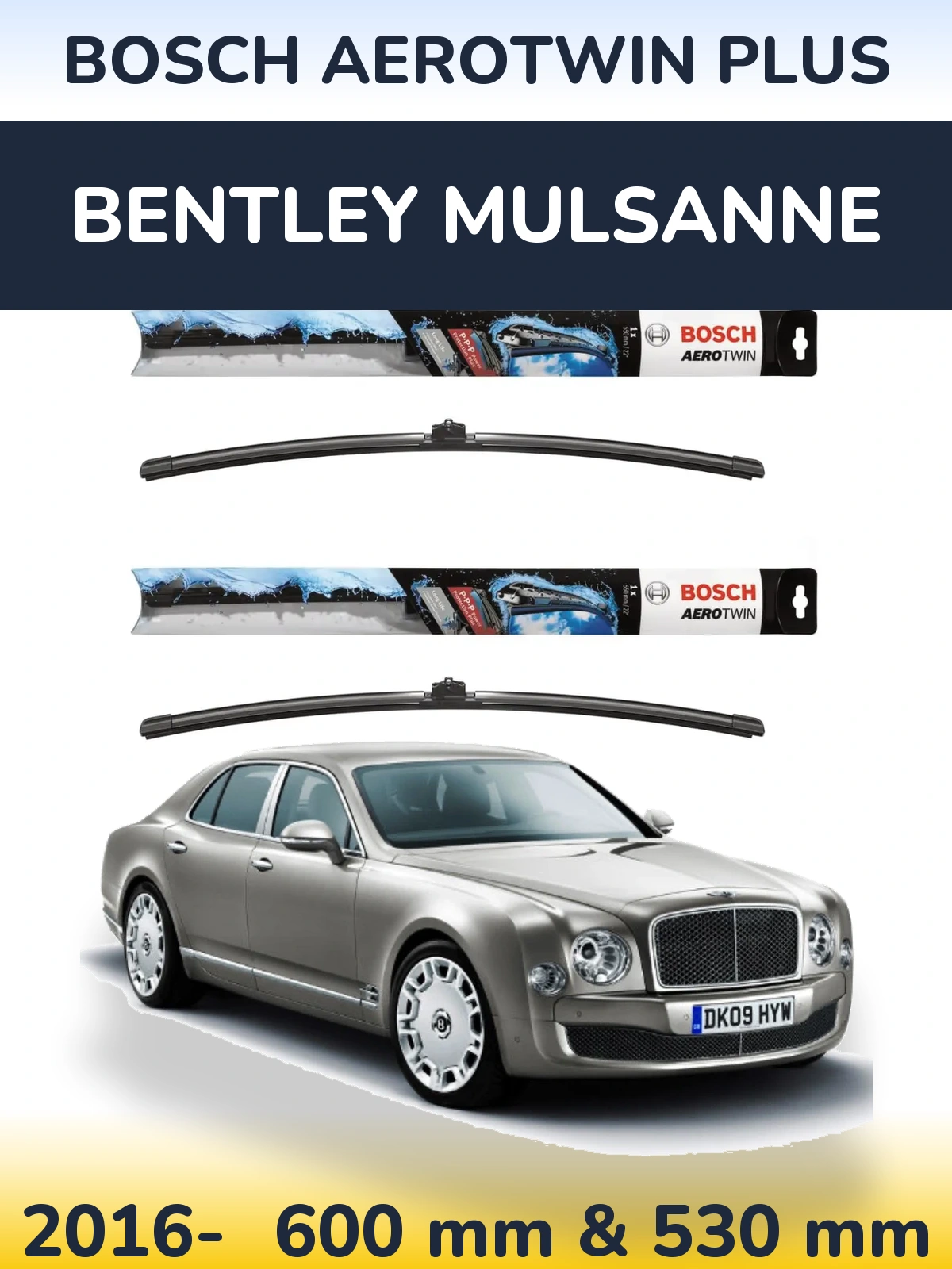 Komplet przednich wycieraczek BOSCH AeroTwin Plus 600 & 530 mm do Bentley Mulsanne 2016-2026