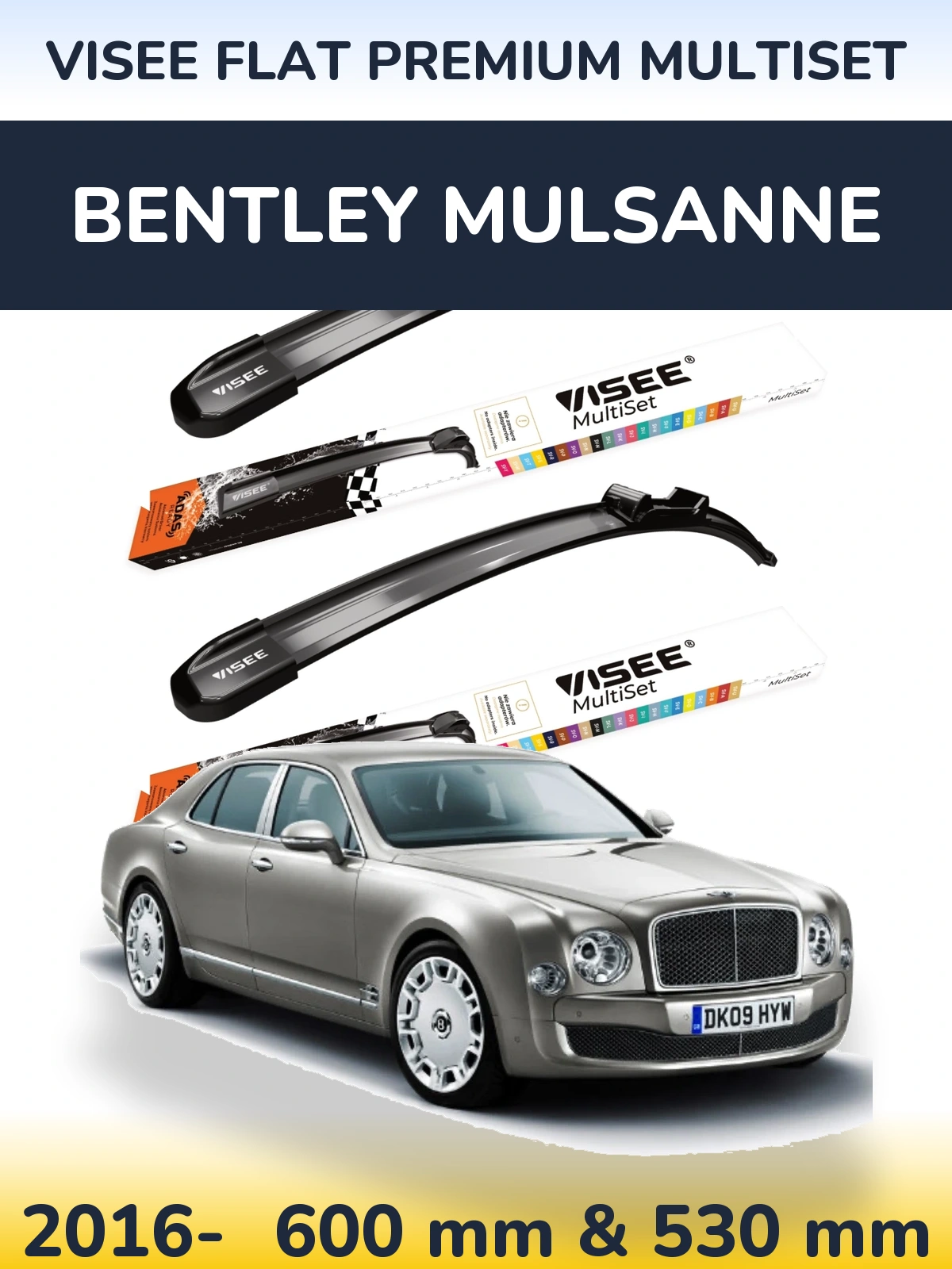 Komplet przednich wycieraczek VISEE FLAT PREMIUM MultiSet 600 & 530 mm do Bentley Mulsanne 2016-2026
