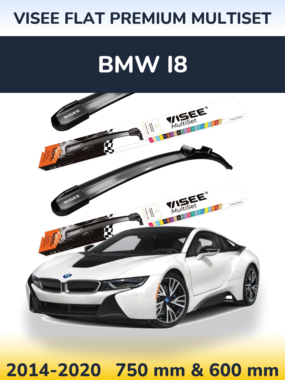 Komplet przednich wycieraczek VISEE FLAT PREMIUM MultiSet 750 & 600 mm do BMW i8 2014-2020