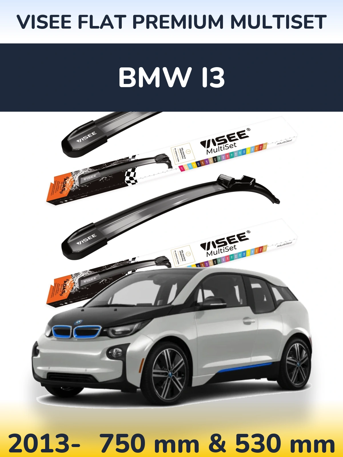 Komplet przednich wycieraczek VISEE FLAT PREMIUM MultiSet 750 & 530 mm do BMW i3 2013-2026