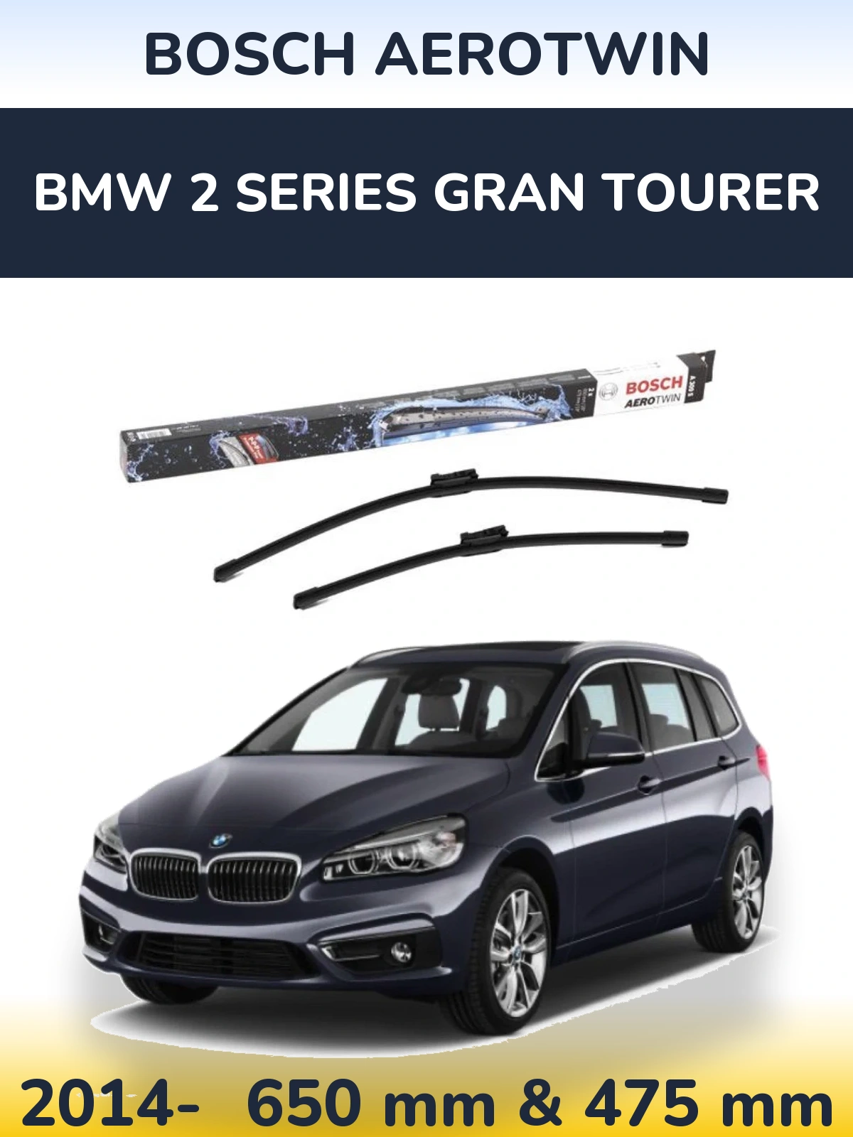 Комплект передних дворников BOSCH AeroTwin 650 & 475 мм для BMW 2 Series Gran Tourer 2014-2026