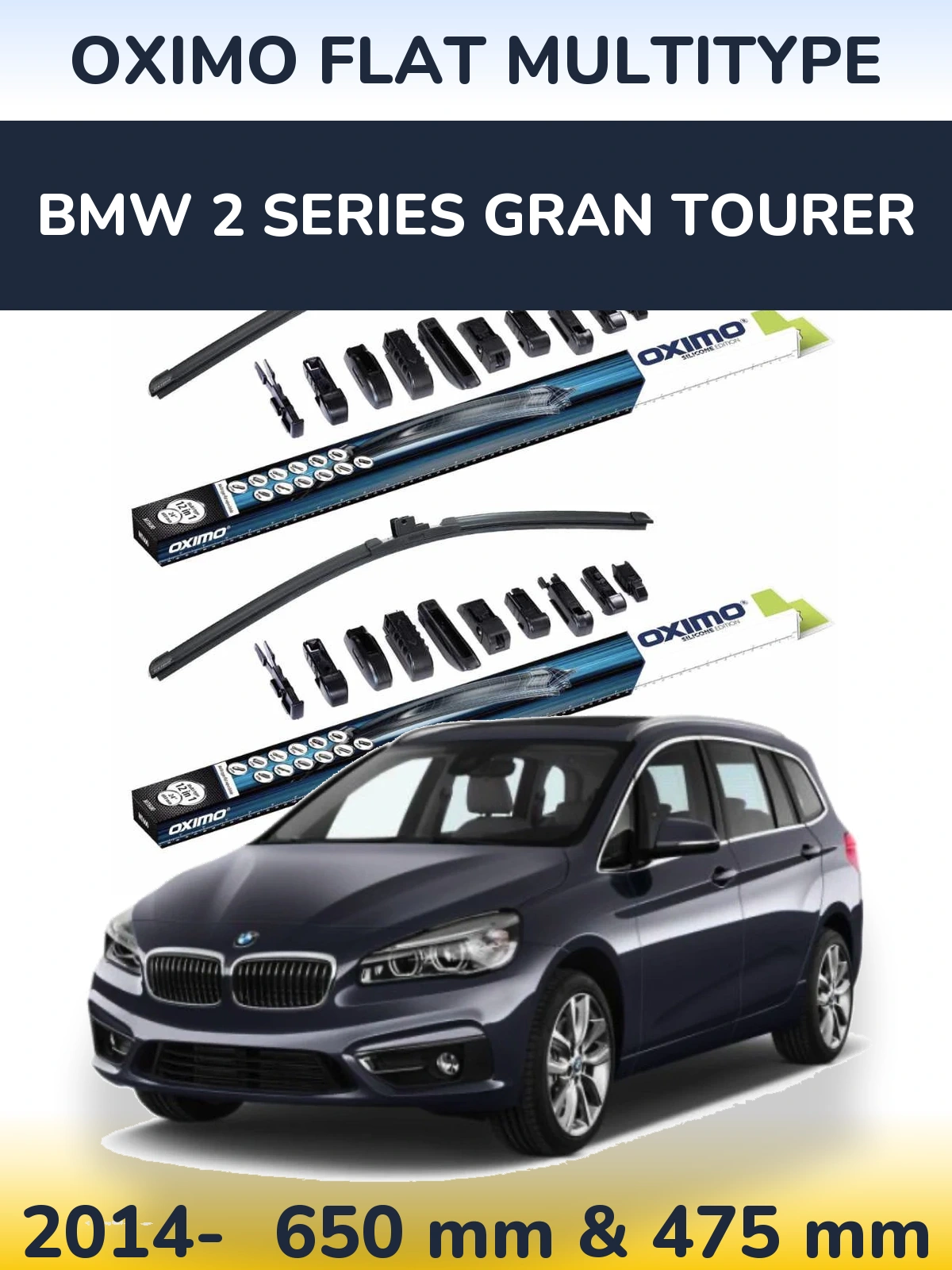 Komplet przednich wycieraczek Oximo Flat MultiType 650 & 475 mm do BMW Seria 2 Gran Tourer 2014-2026