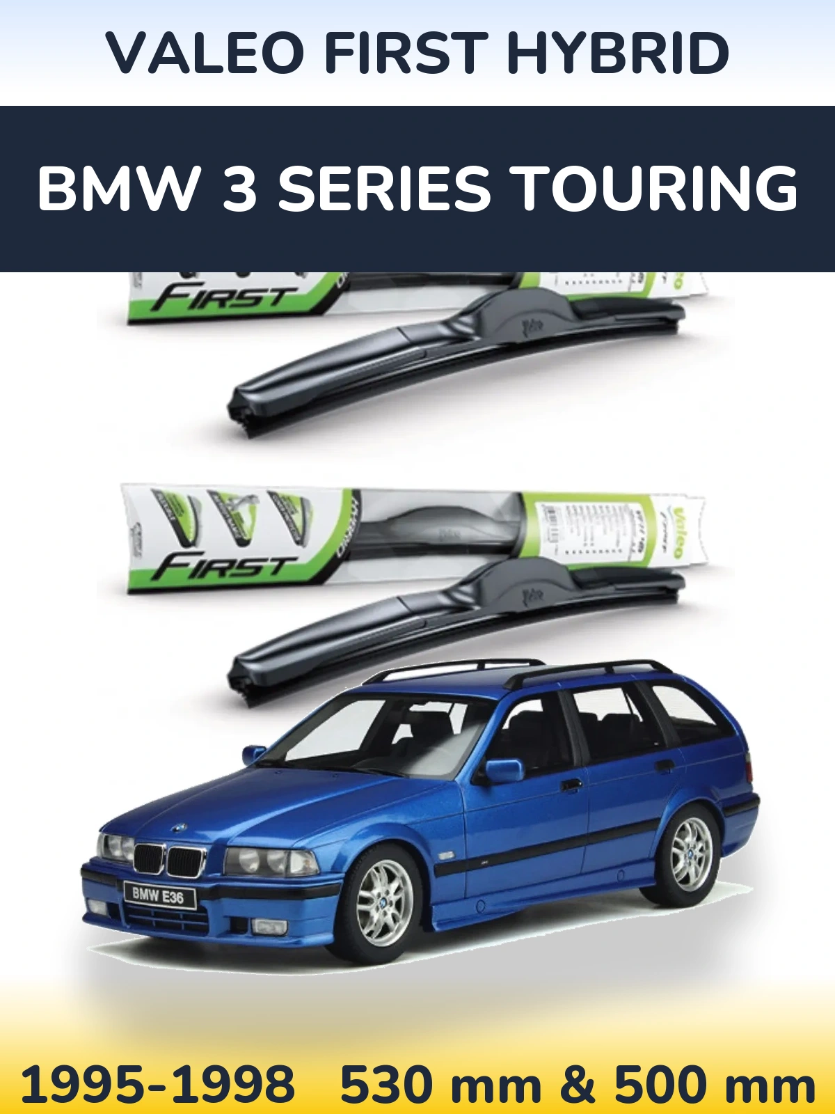 Komplet przednich wycieraczek Valeo First Hybrid 530 & 500 mm do BMW Seria 3 Touring 1995-1998