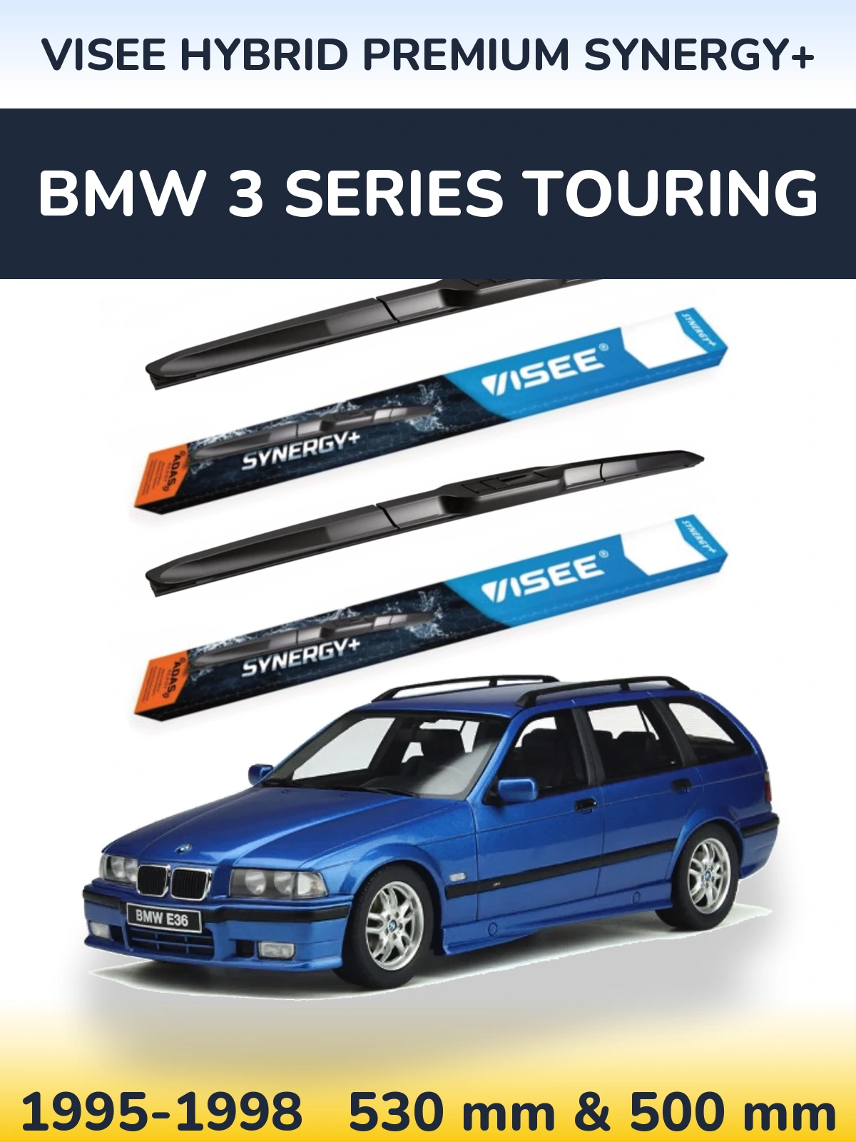 Komplet przednich wycieraczek VISEE HYBRID PREMIUM SYNERGY+ 530 & 500 mm do BMW Seria 3 Touring 1995-1998
