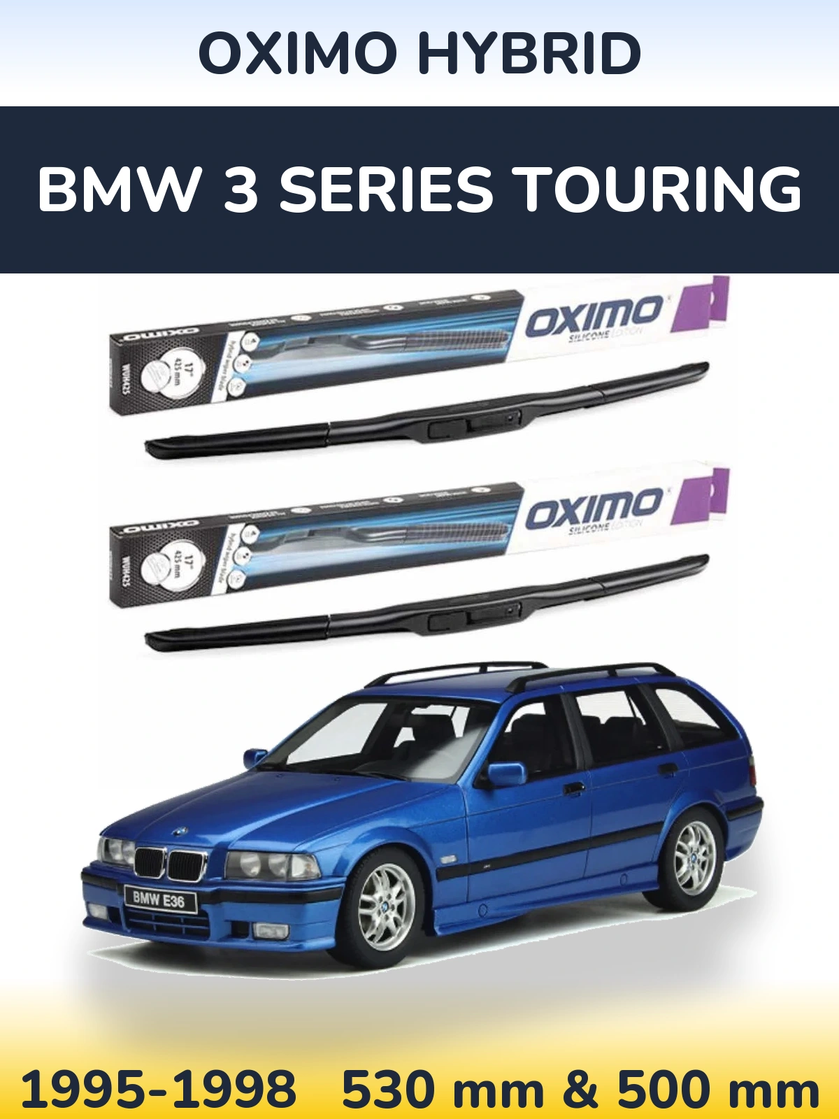 Komplet przednich wycieraczek Oximo Hybrid 530 & 500 mm do BMW Seria 3 Touring 1995-1998