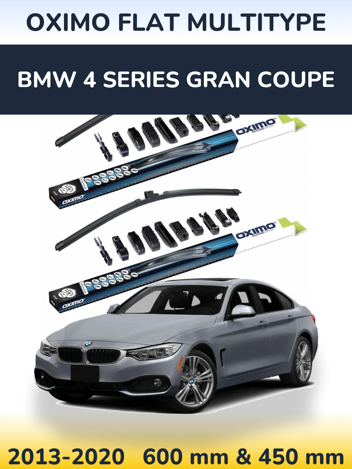 Комплект передних дворников Oximo Flat MultiТипe 600 & 450 мм для BMW 4 Series Gran Coupe 2013-2020
