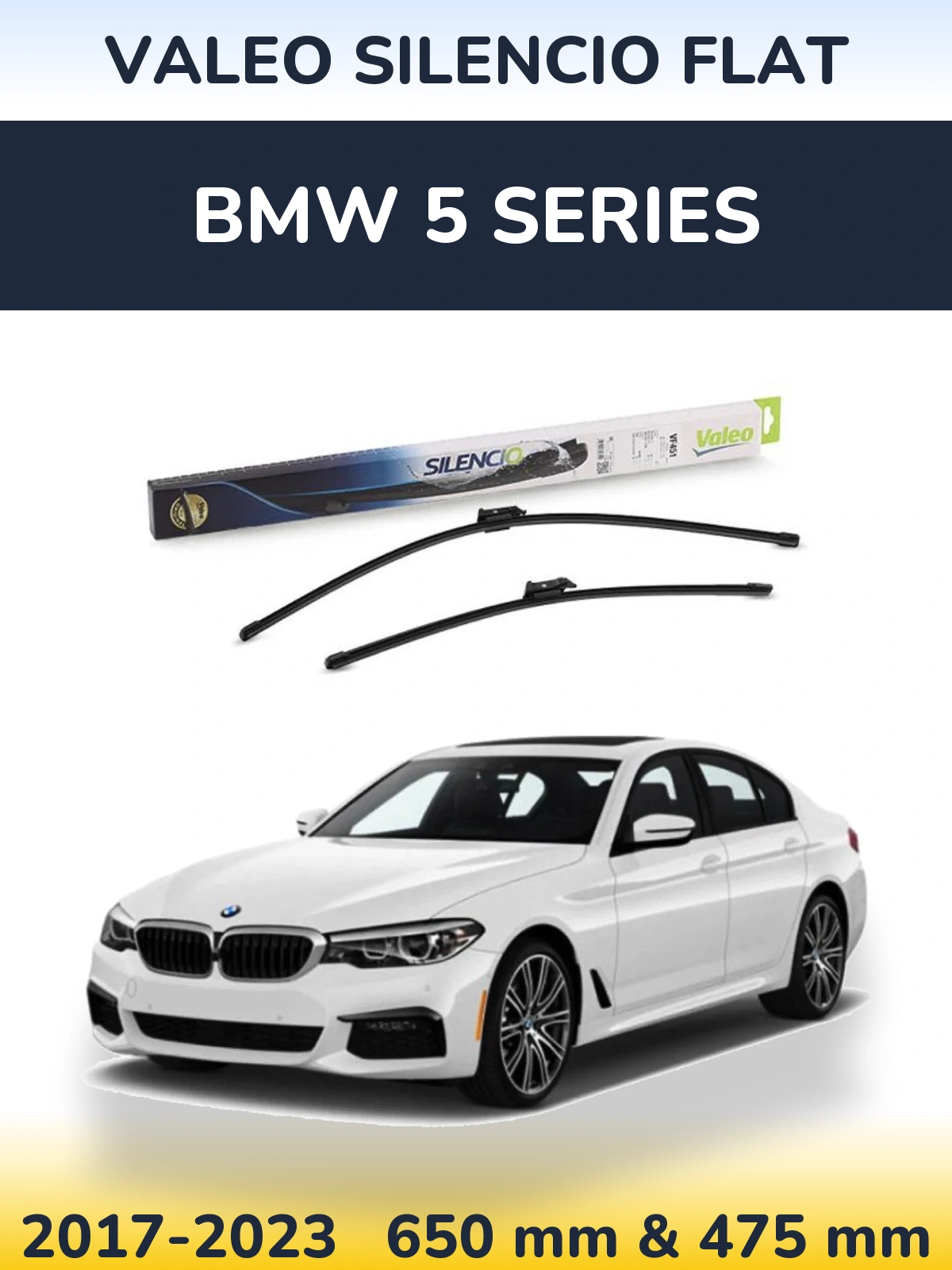 Komplet przednich wycieraczek Valeo Silencio Flat 650 & 475 mm do BMW Seria 5 2017-2023