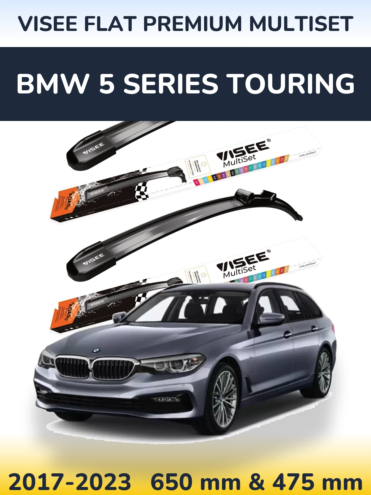 Komplet przednich wycieraczek VISEE FLAT PREMIUM MultiSet 650 & 475 mm do BMW Seria 5 Touring 2017-2023