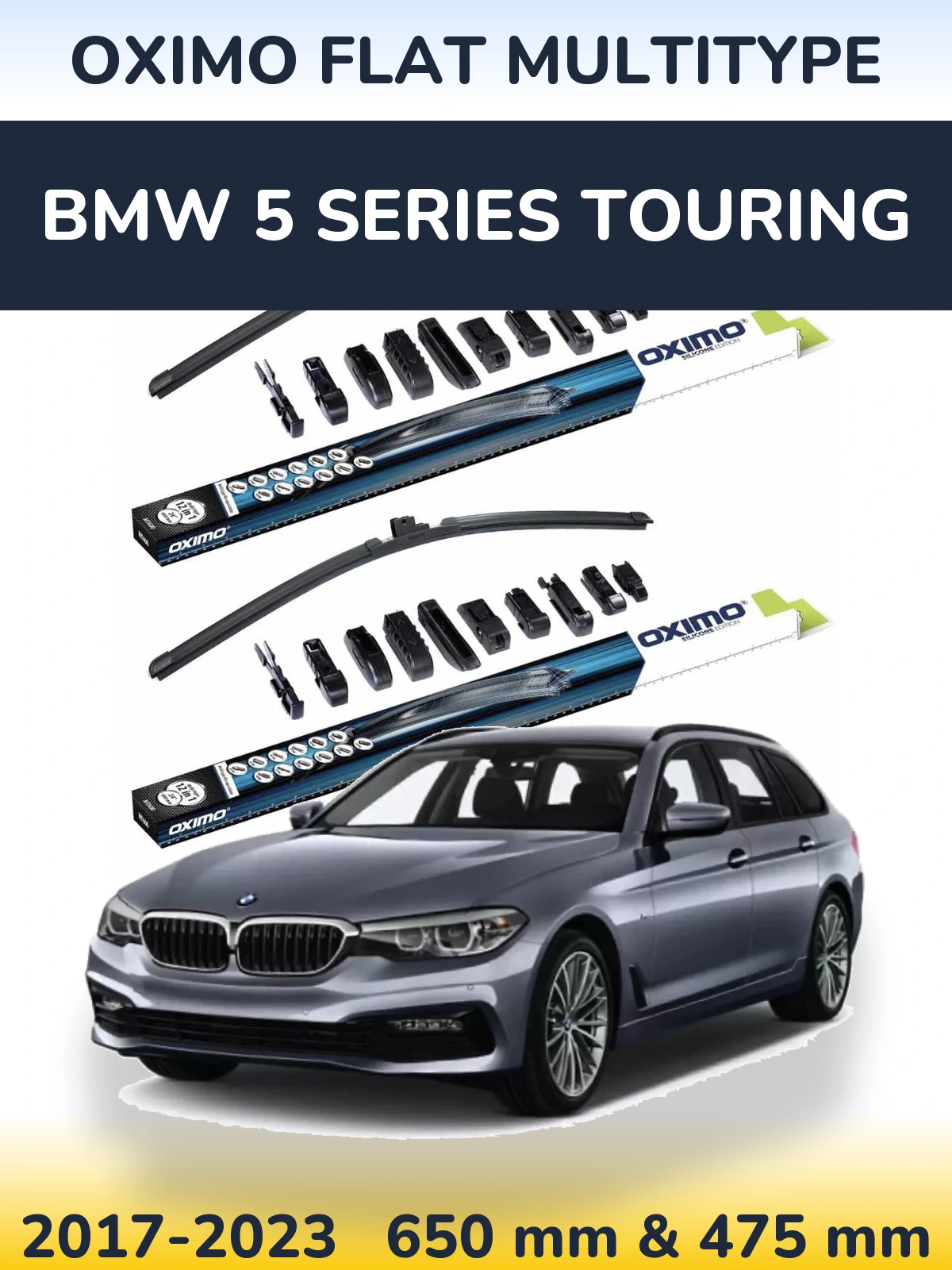 Комплект передних дворников Oximo Flat MultiТипe 650 & 475 мм для BMW 5 Series Touring 2017-2023
