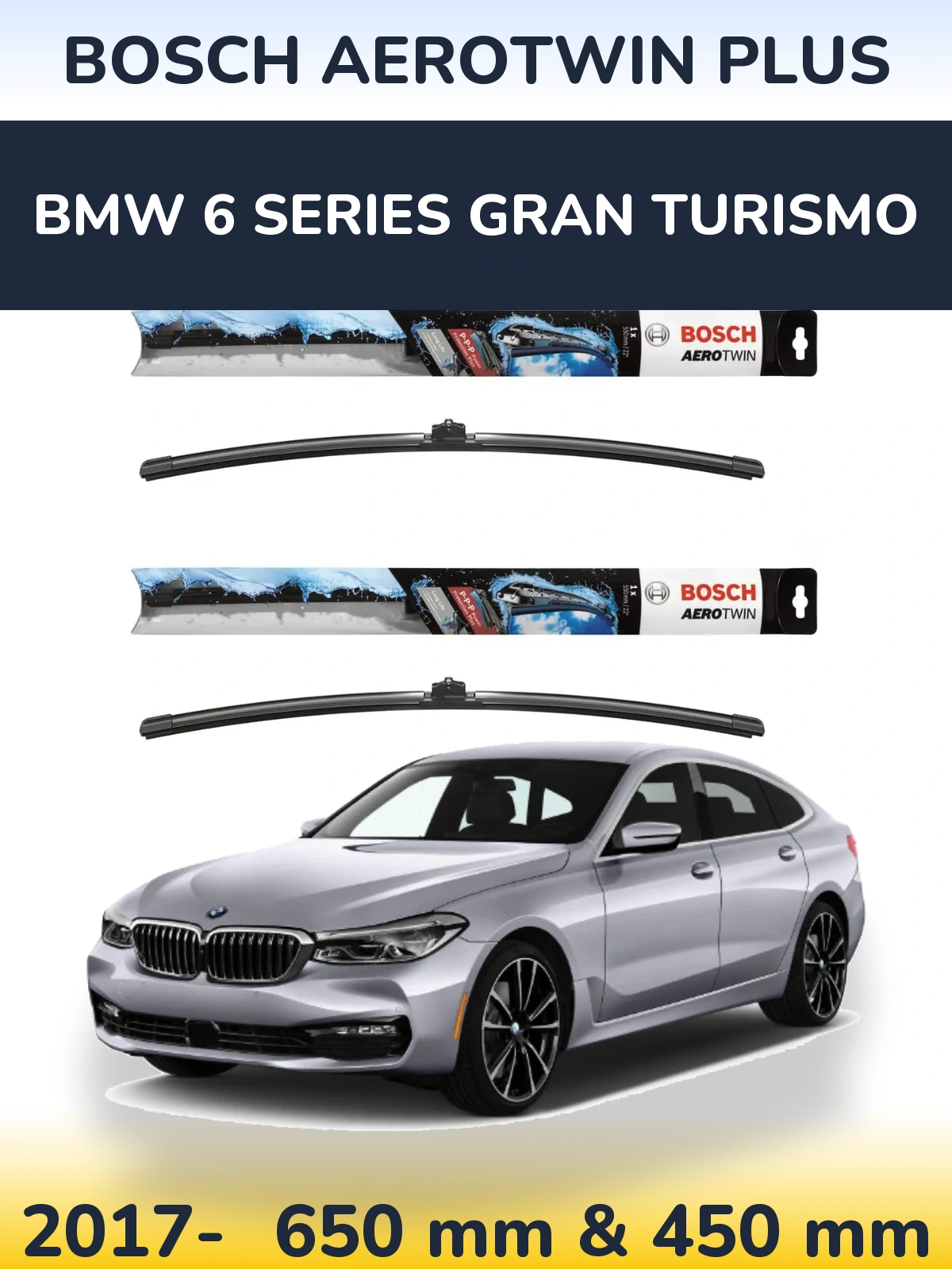 Комплект передних дворников BOSCH AeroTwin Plus 650 & 450 мм для BMW 6 Series Gran Turismo 2017-2026