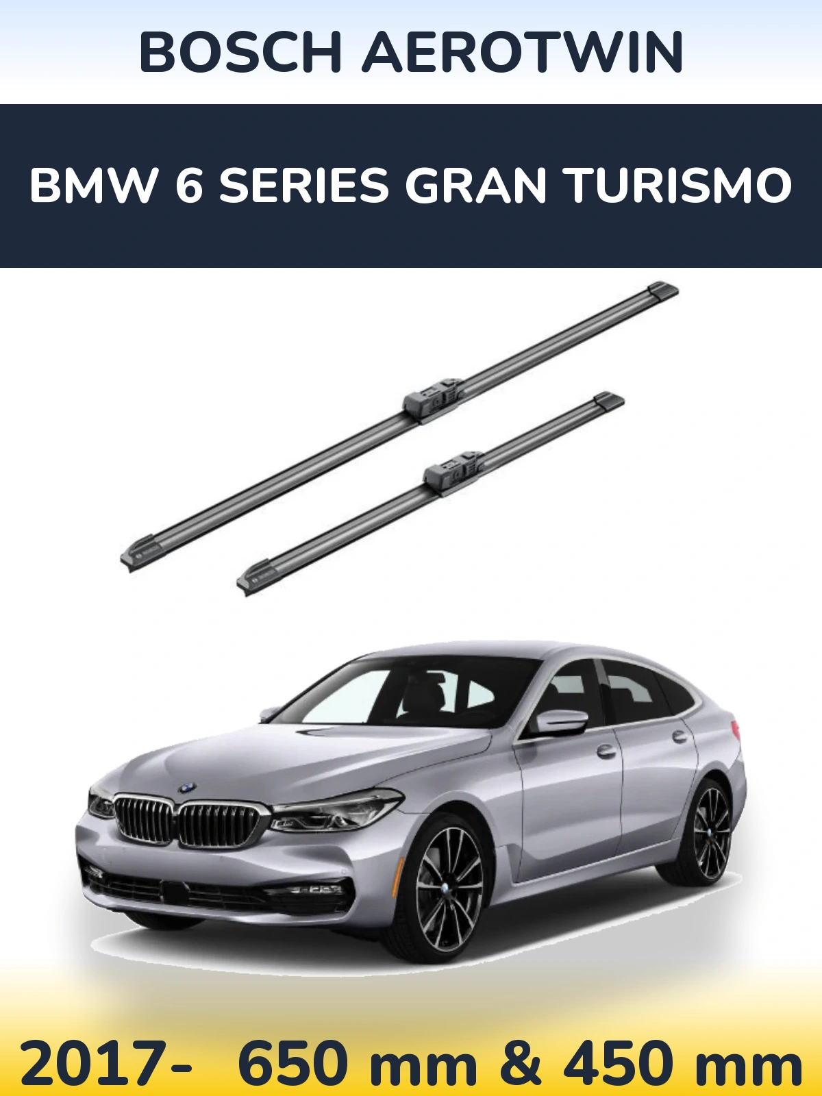 Комплект передних дворников BOSCH AeroTwin 650 & 450 мм для BMW 6 Series Gran Turismo 2017-2026