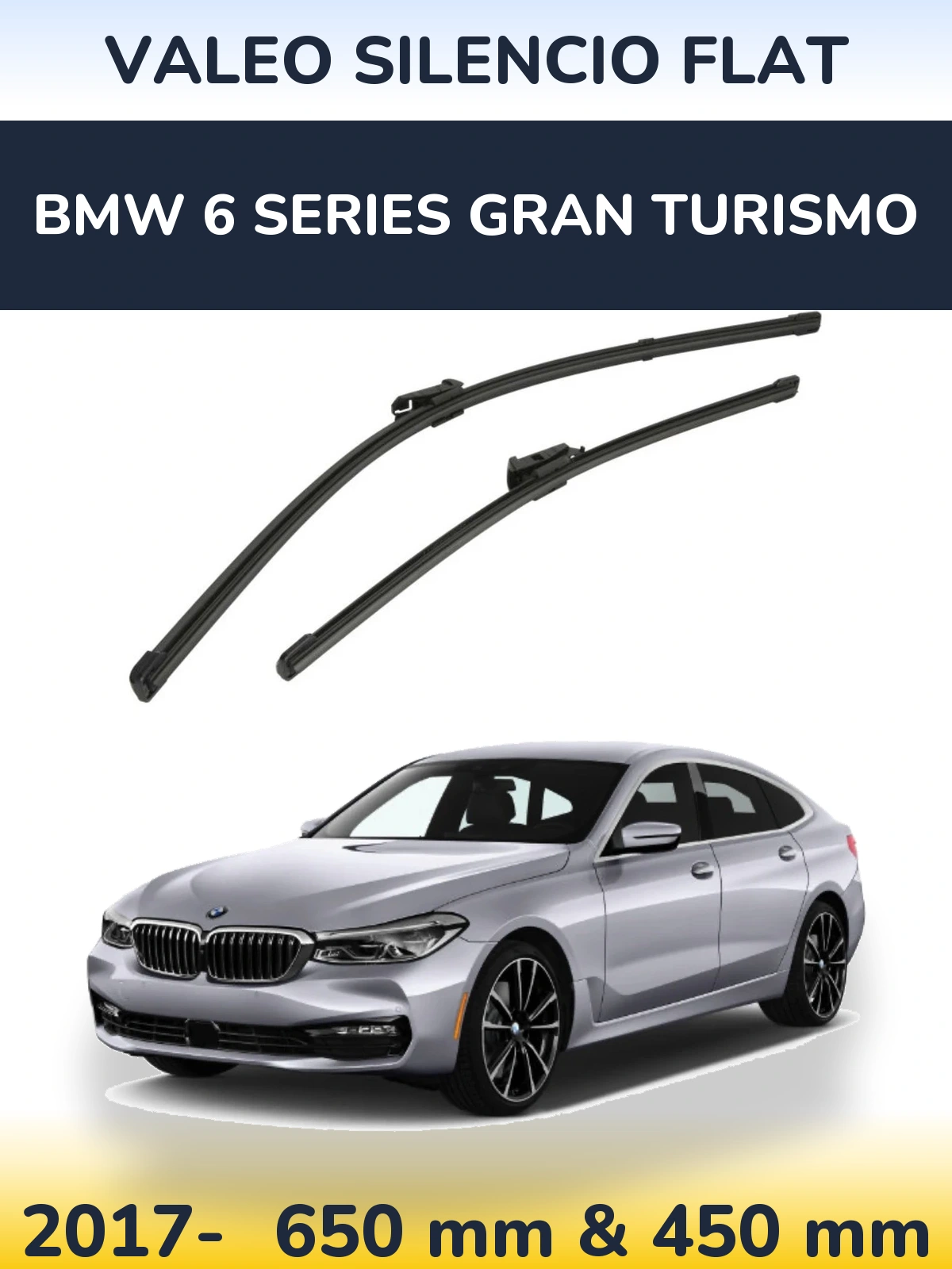 Front wiper blade set Valeo Silencio Flat 650 & 450 mm for BMW 6 Series Gran Turismo 2017-2026