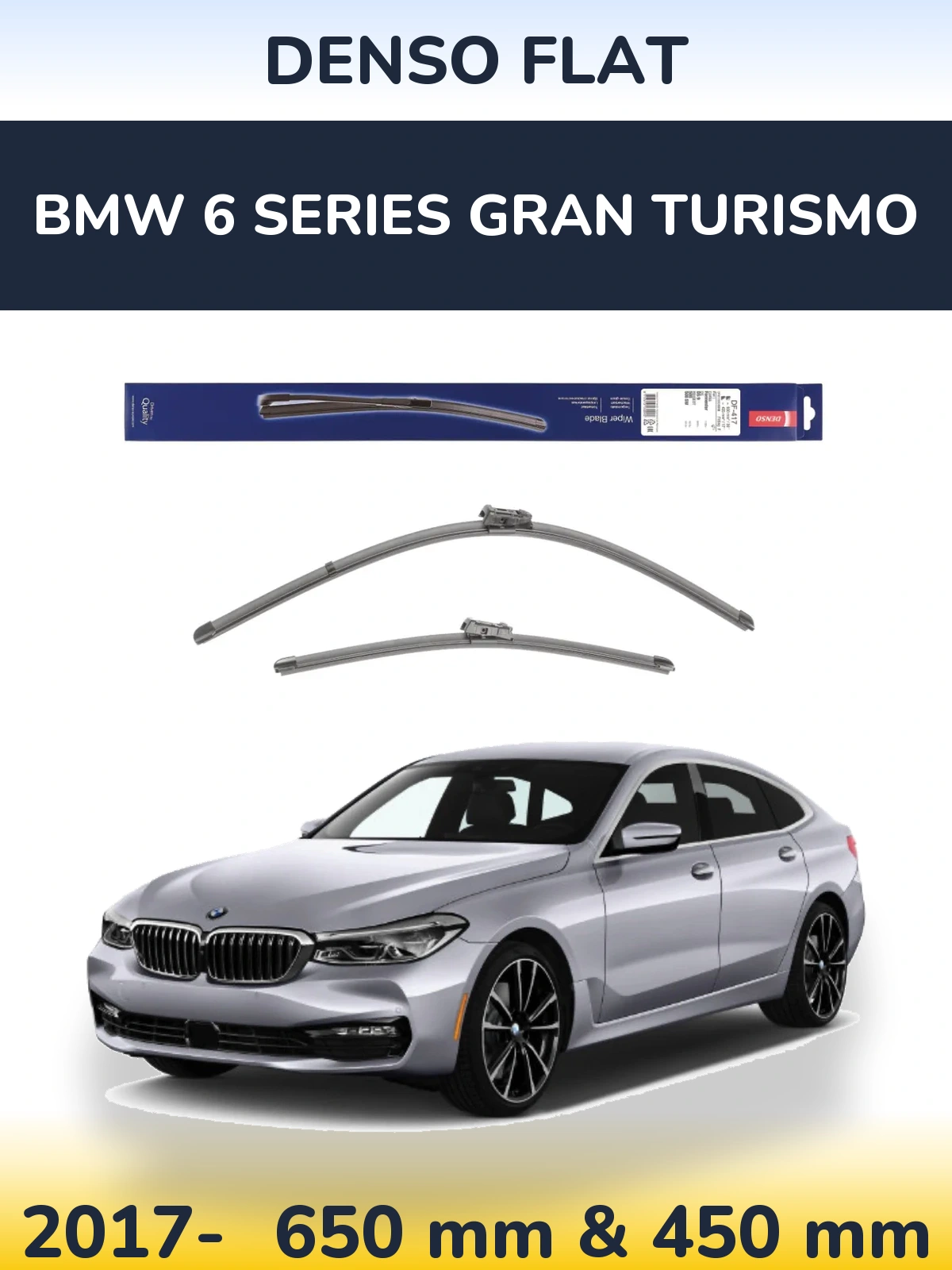 Комплект передних дворников Denso Flat 650 & 450 мм для BMW 6 Series Gran Turismo 2017-2026