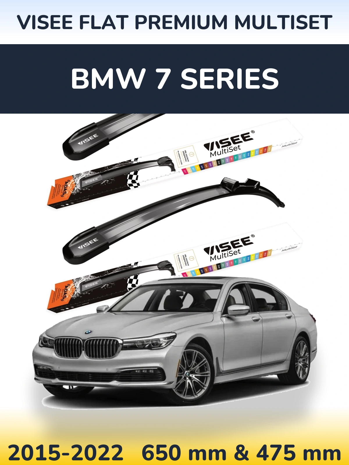 Комплект передних дворников VISEE FLAT PREMIUM MultiSet 650 & 475 мм для BMW 7 Series 2015-2022