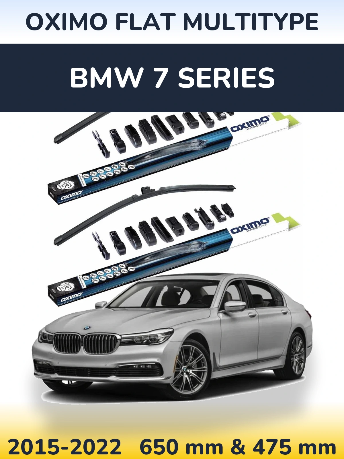 Комплект передних дворников Oximo Flat MultiТипe 650 & 475 мм для BMW 7 Series 2015-2022