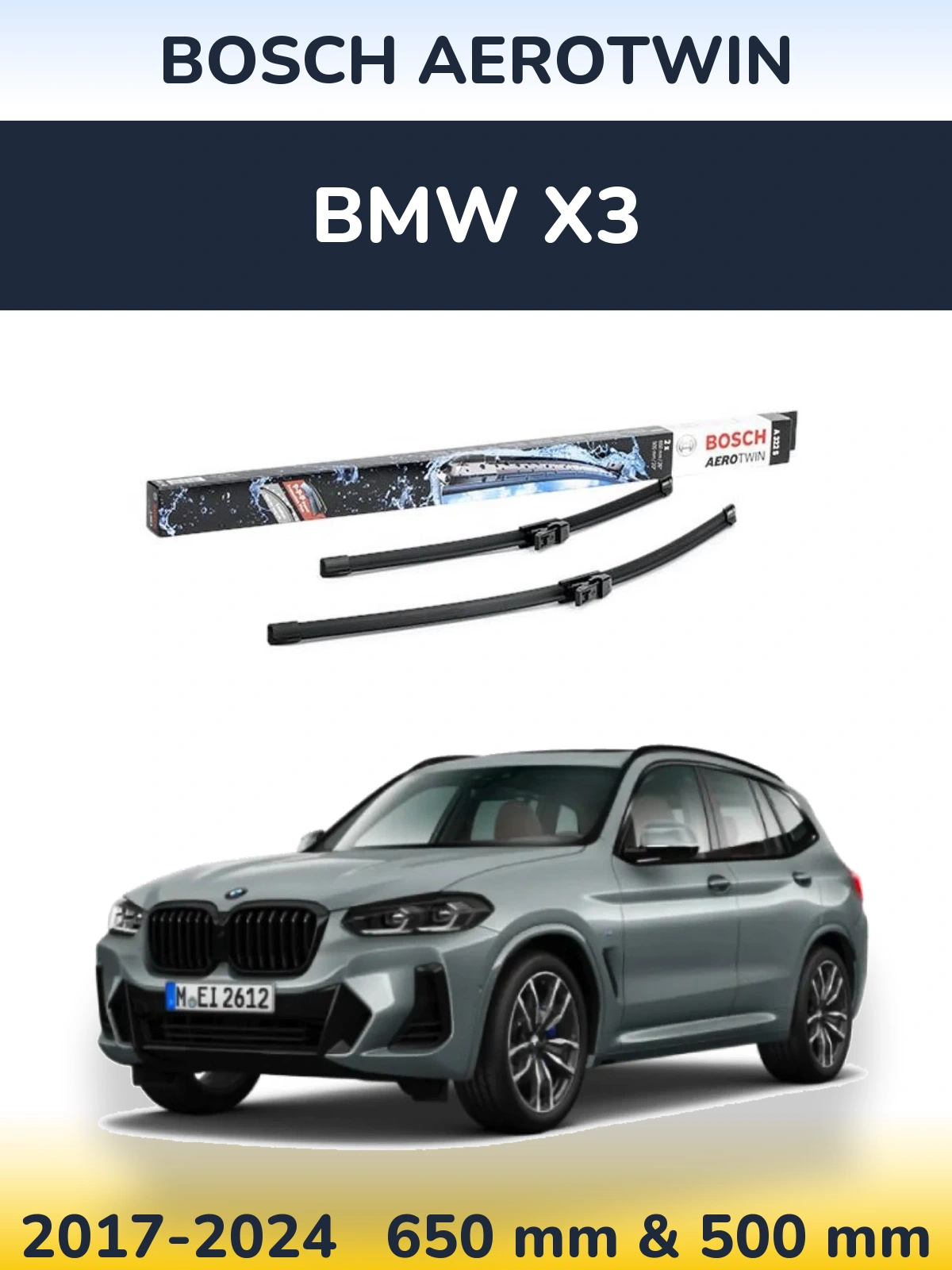 Komplet przednich wycieraczek BOSCH AeroTwin 650 & 500 mm do BMW X3 2017-2024