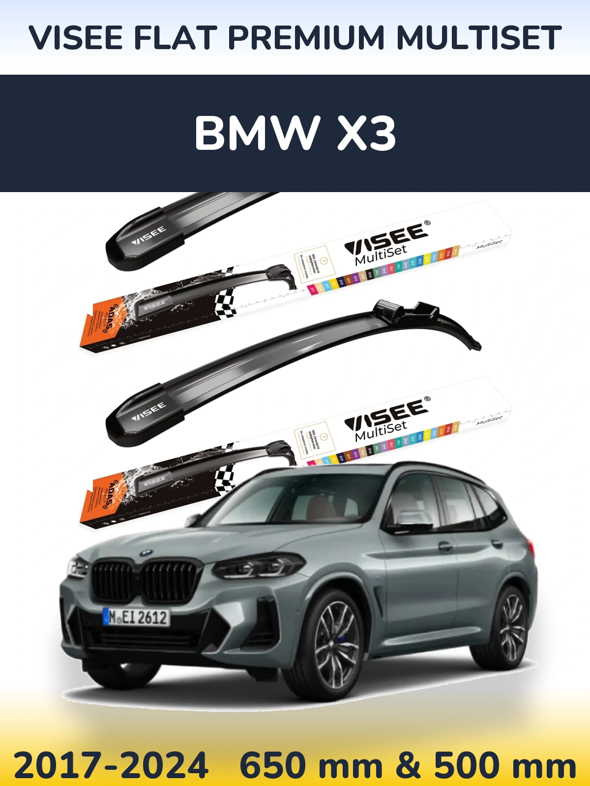Komplet przednich wycieraczek VISEE FLAT PREMIUM MultiSet 650 & 500 mm do BMW X3 2017-2024