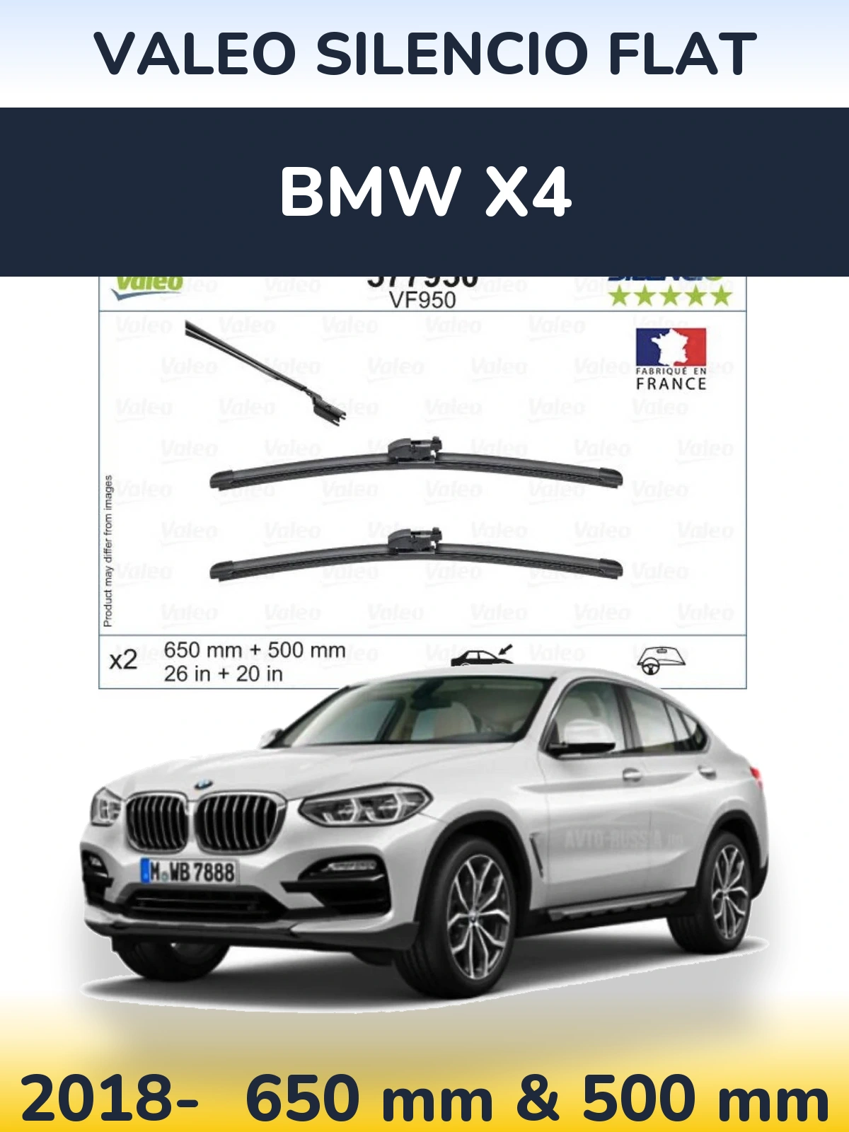 Komplet przednich wycieraczek Valeo Silencio Flat 650 & 500 mm do BMW X4 2018-2026
