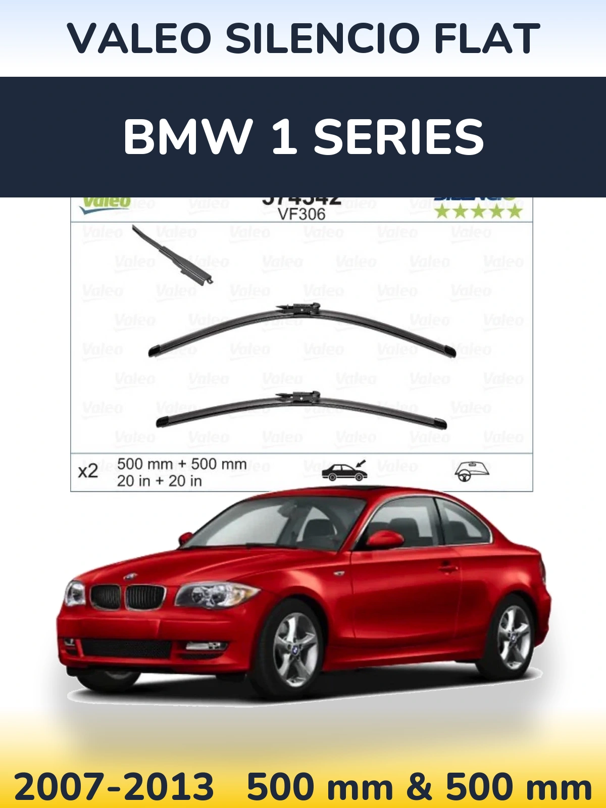Комплект передних дворников Valeo Silencio Flat 500 & 500 мм для BMW 1 Series 2007-2013