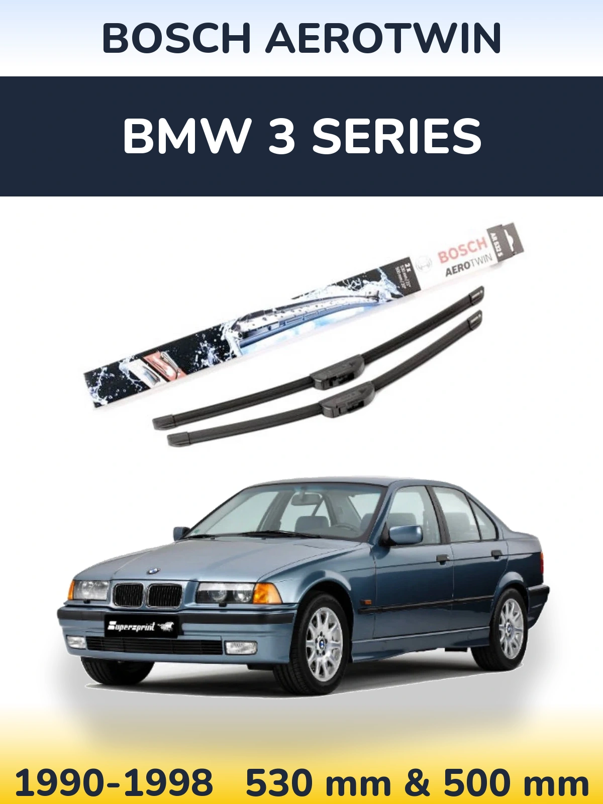 Komplet przednich wycieraczek BOSCH AeroTwin 530 & 500 mm do BMW Seria 3 1990-1998