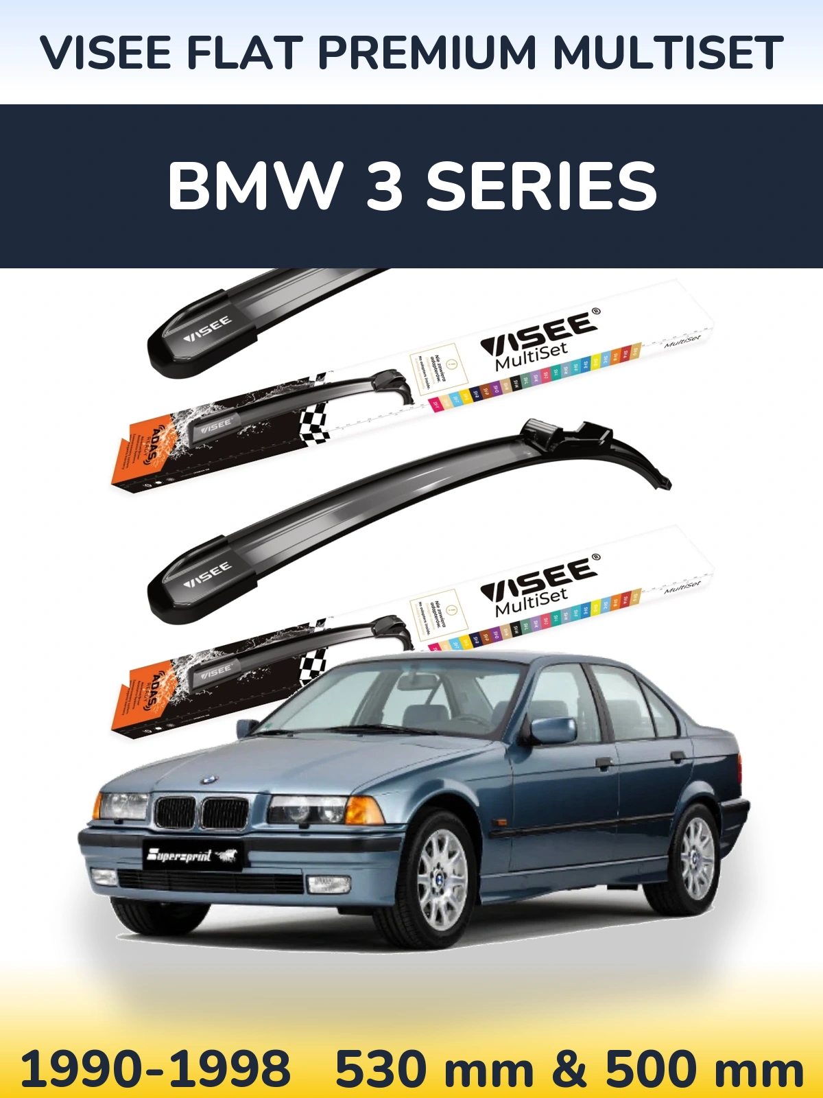 Комплект передних дворников VISEE FLAT PREMIUM MultiSet 530 & 500 мм для BMW 3 Series 1990-1998