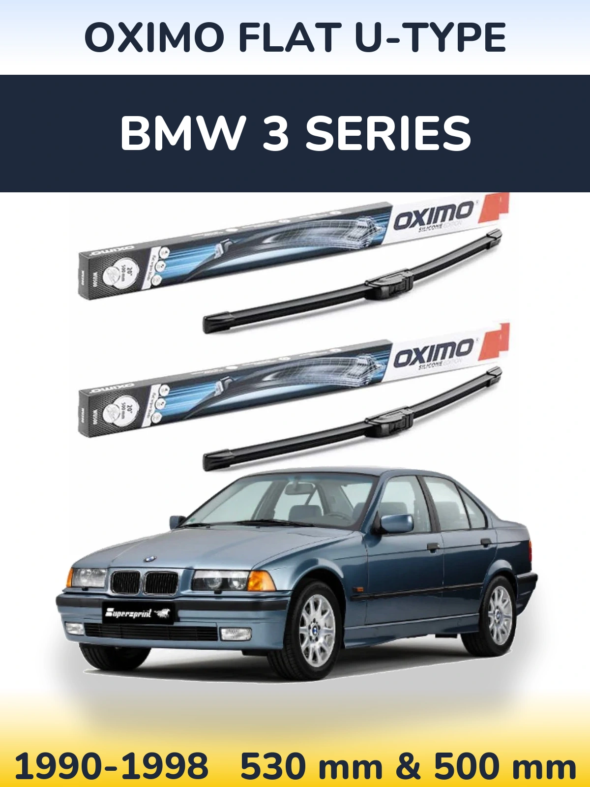 Комплект передних дворников Oximo Flat U-type 530 & 500 мм для BMW 3 Series 1990-1998