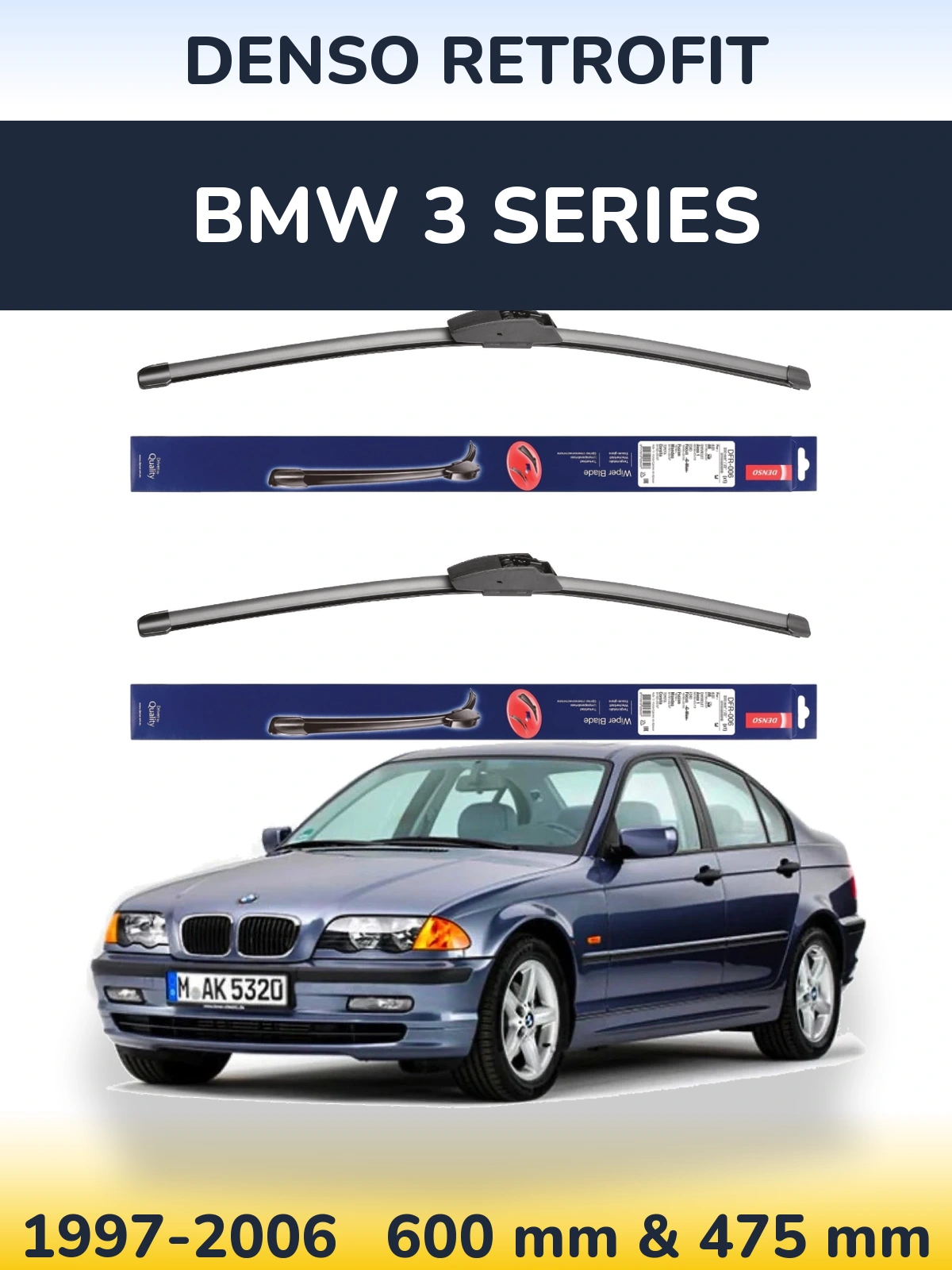Комплект передних дворников Denso Retrofit 600 & 475 мм для BMW 3 Series 1997-2006