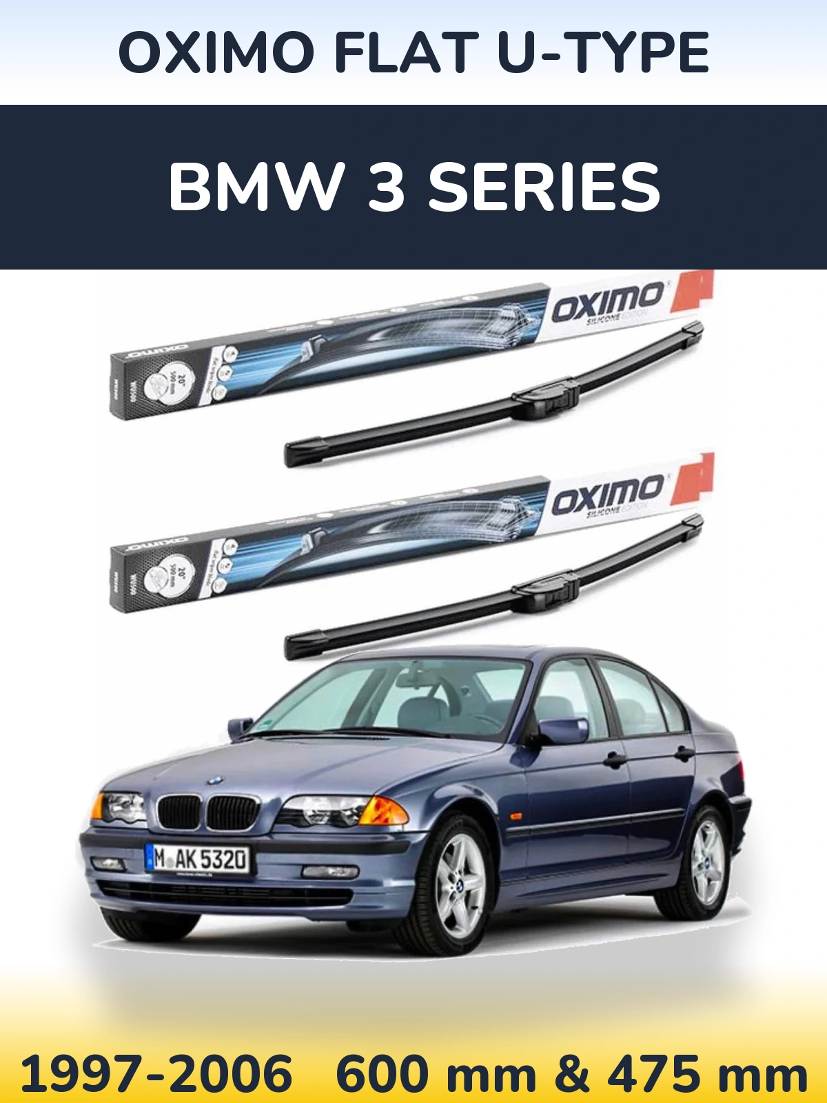Комплект передних дворников Oximo Flat U-type 600 & 475 мм для BMW 3 Series 1997-2006