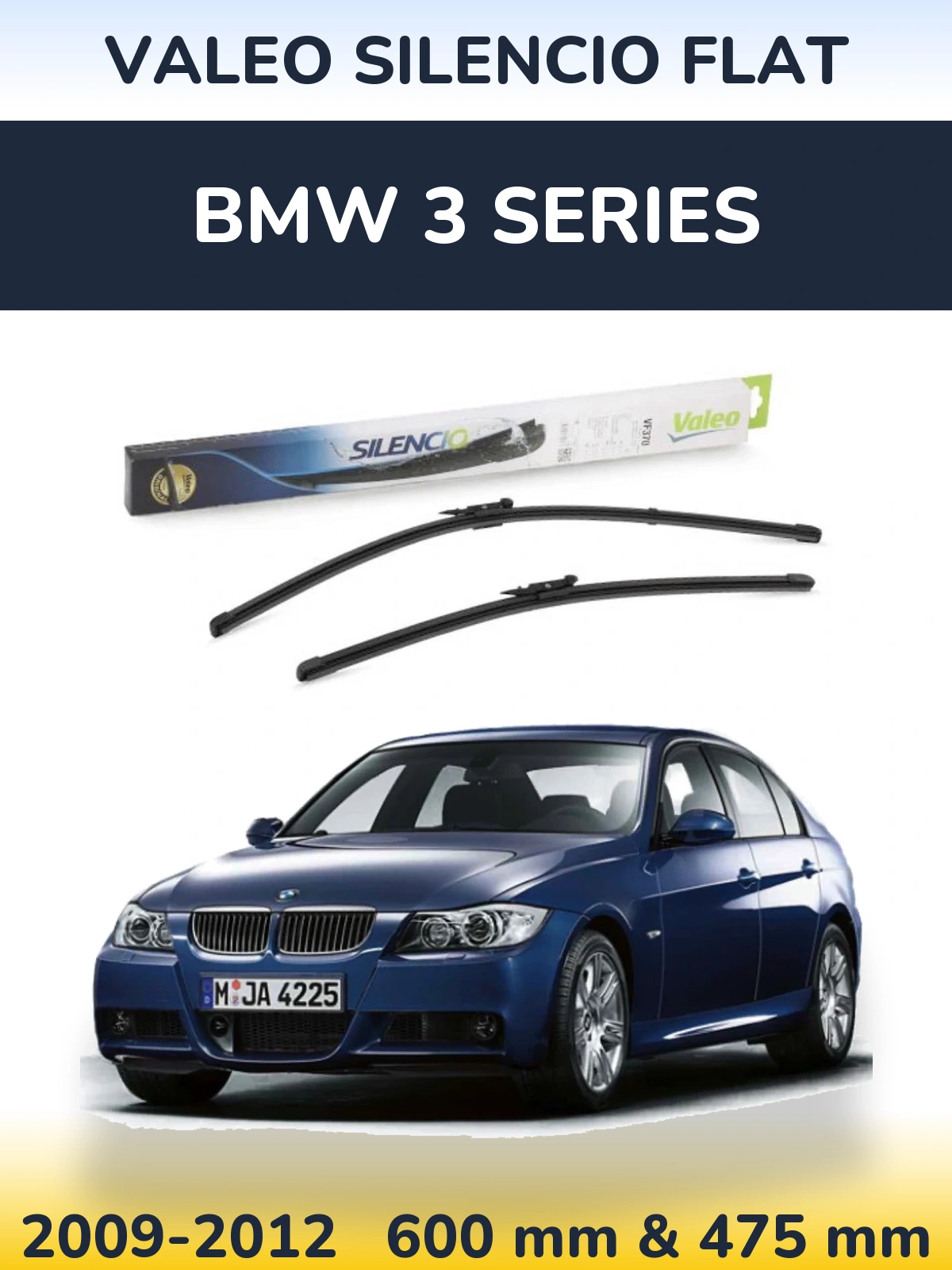 Front wiper blade set Valeo Silencio Flat 600 & 475 mm for BMW 3 Series 2009-2012