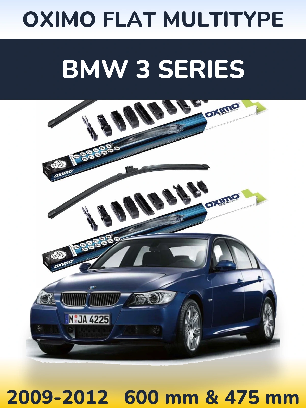 Front wiper blade set Oximo Flat MultiTypee 600 & 475 mm for BMW 3 Series 2009-2012