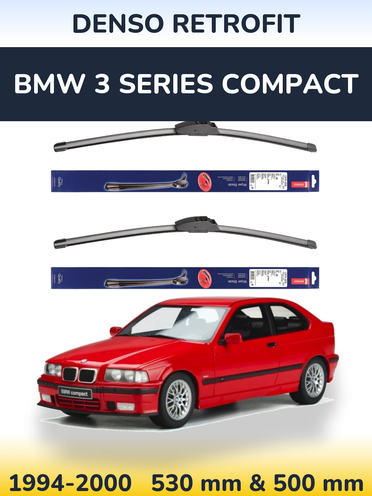 Komplet przednich wycieraczek Denso Retrofit 530 & 500 mm do BMW Seria 3 Compact 1994-2000