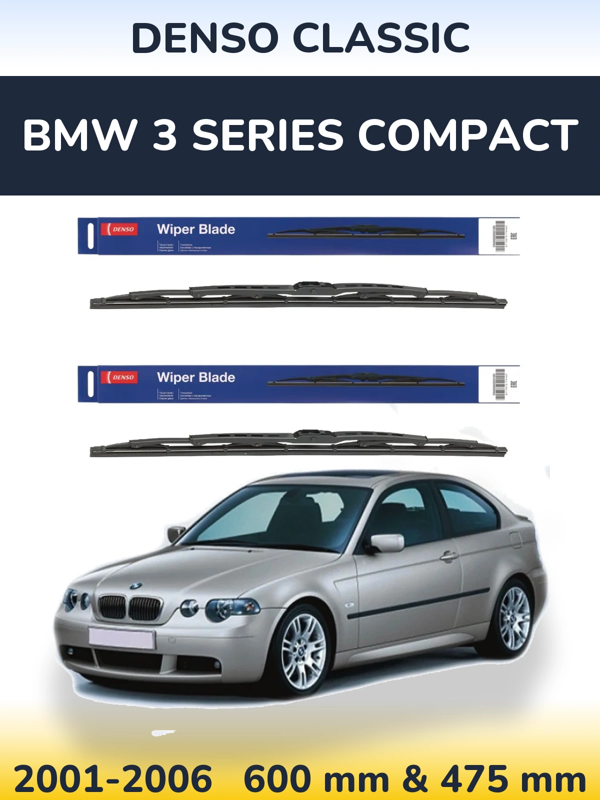 Komplet przednich wycieraczek Denso Classic 600 & 475 mm do BMW Seria 3 Compact 2001-2006